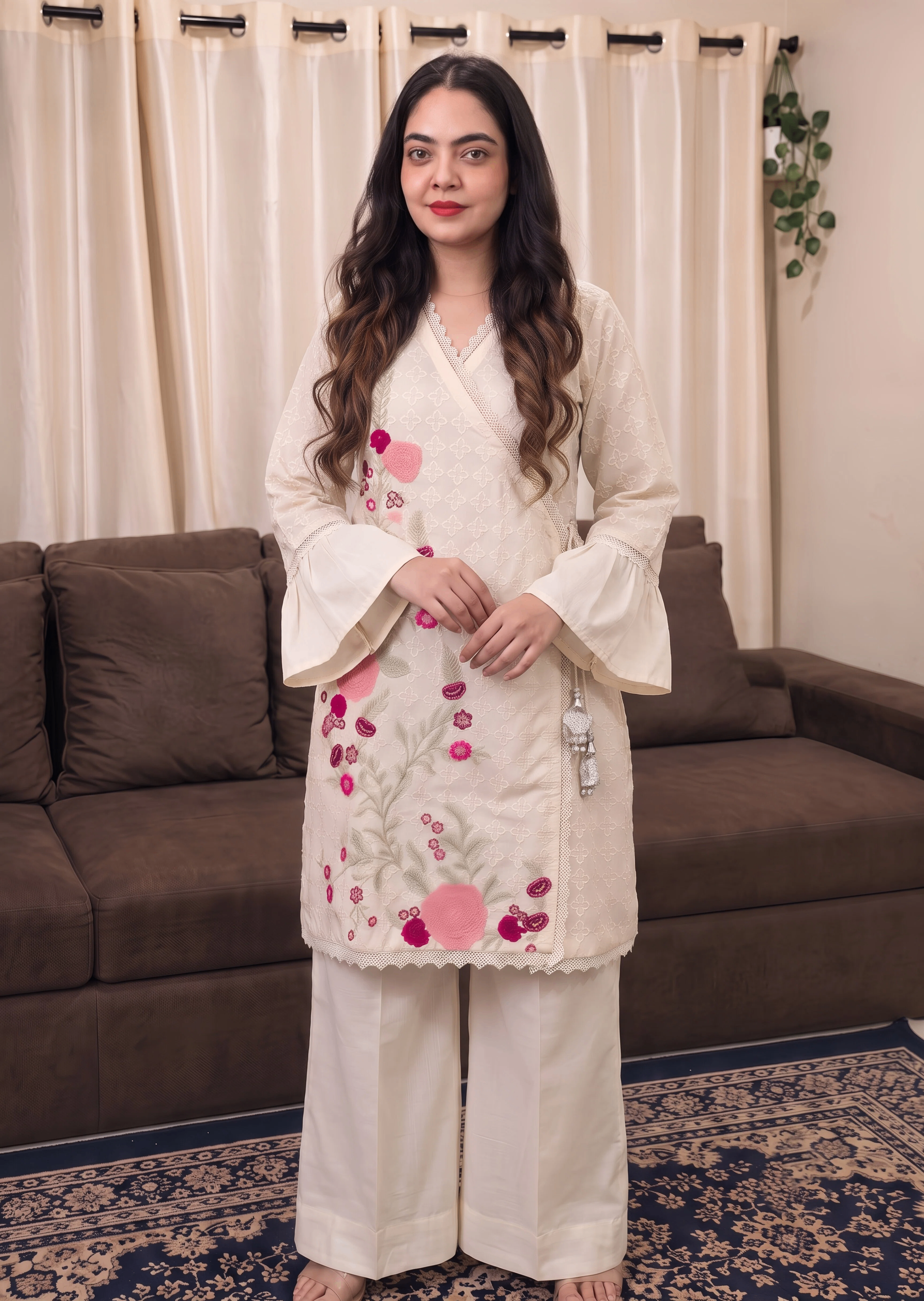 cotton crepe Angrakha in Off-white