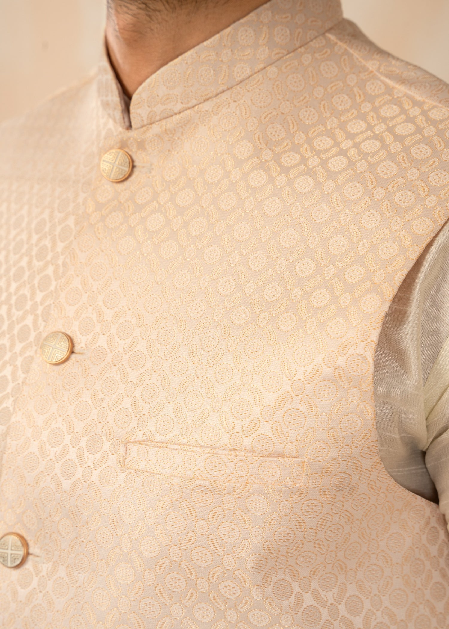 jamawar Waistcoat in Ivory