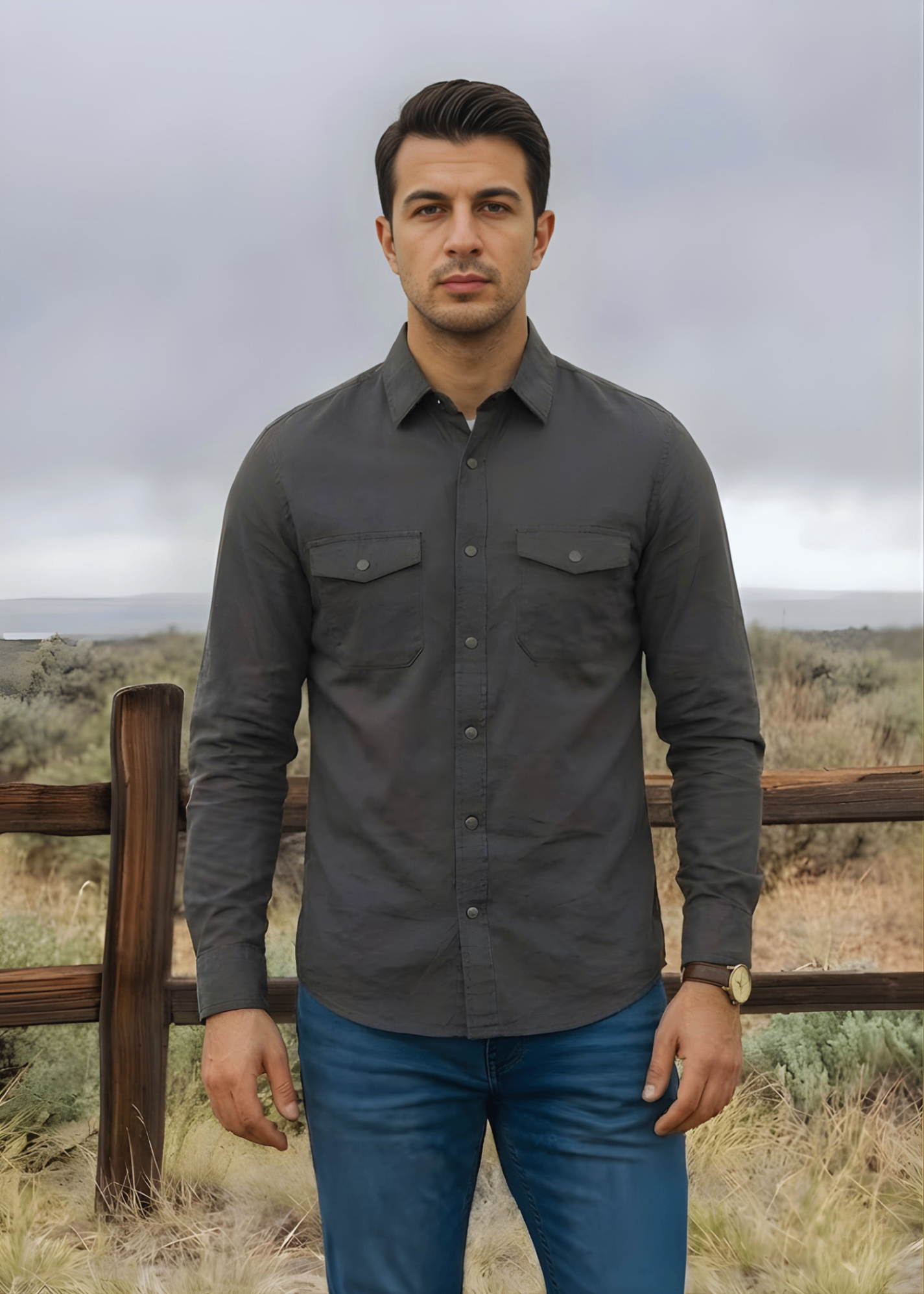 stretch denim Casual Shirt in Brown