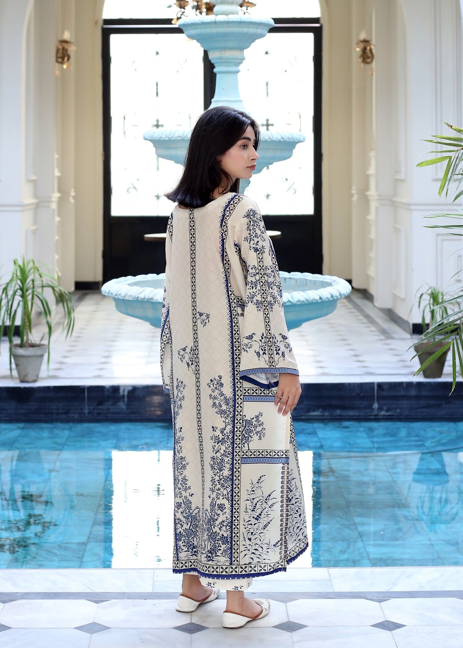 poly lawn Kurta Set in Beige