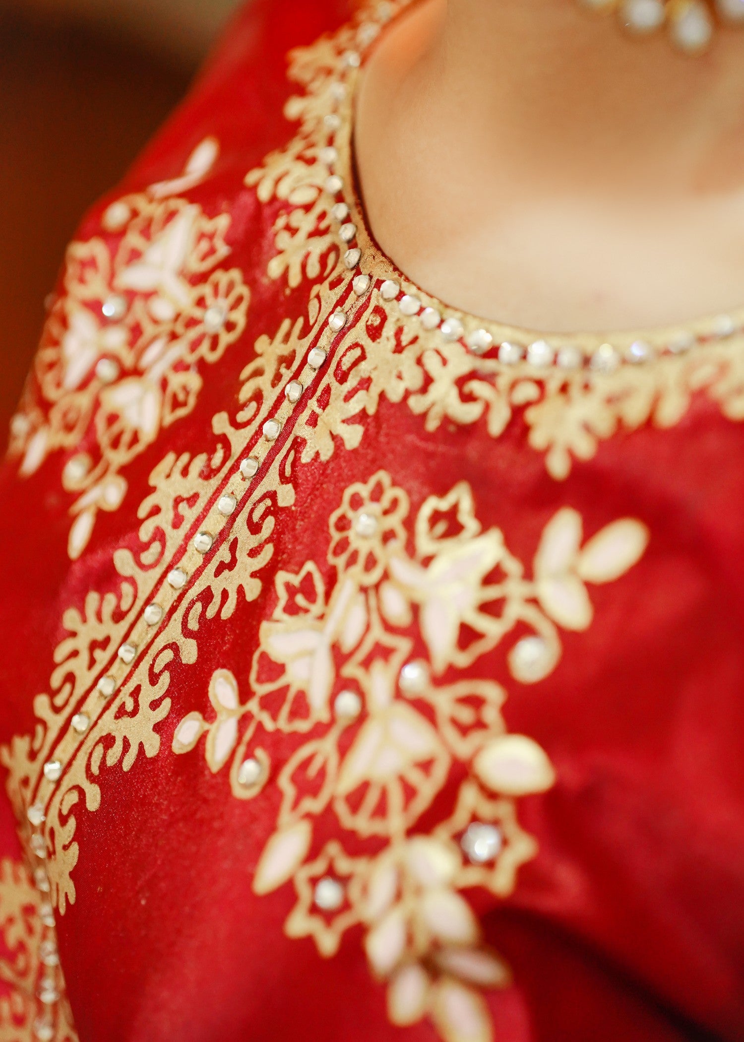 korean raw silk Kurta Set in Red, gold