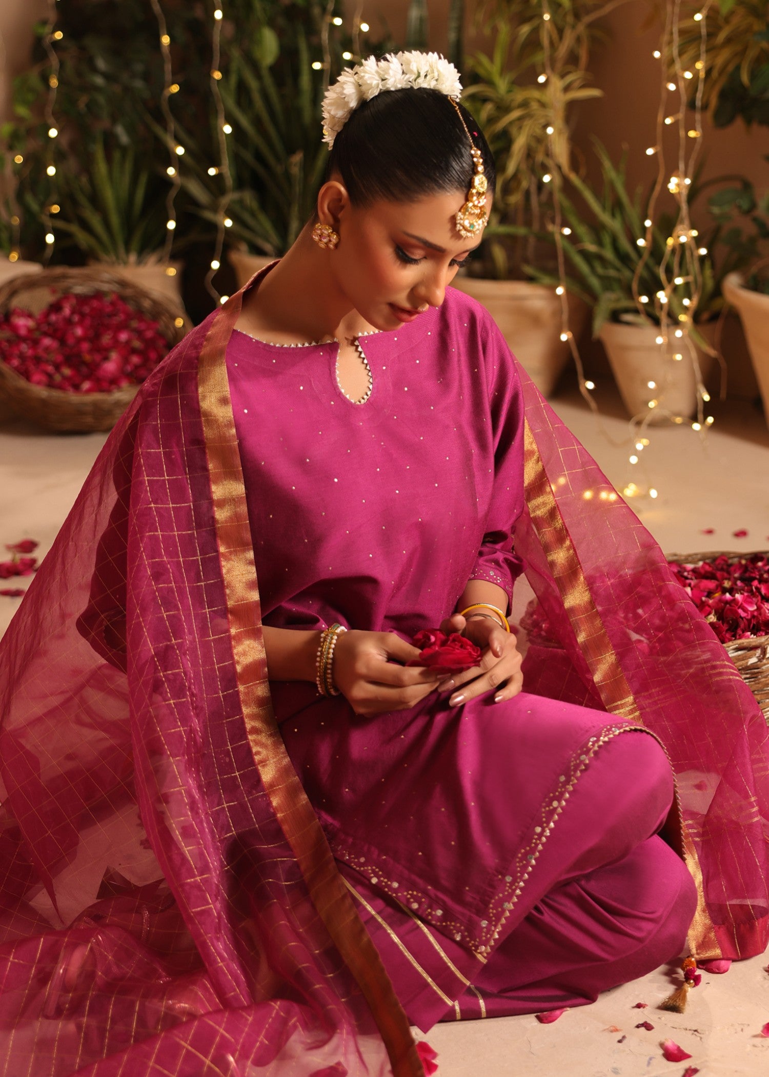 cotton silk Kurta Set in Magenta