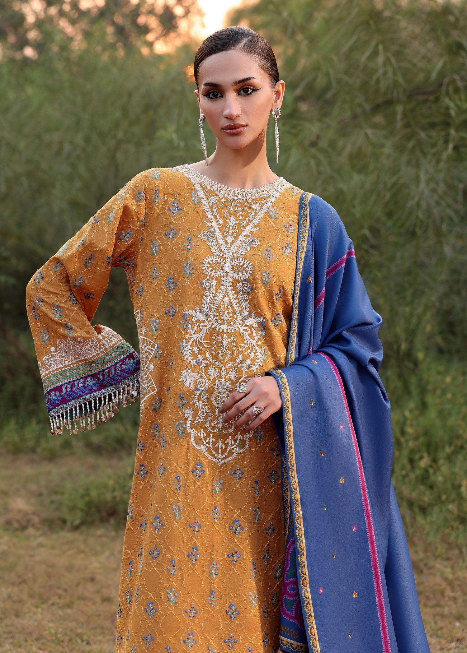 karandi Unstitched in Mustard