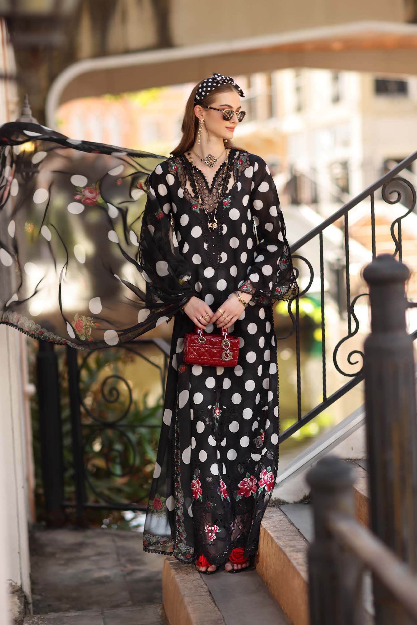 Noor Eid Luxe Printskhaas Lawn – D4 - A - Black Polka