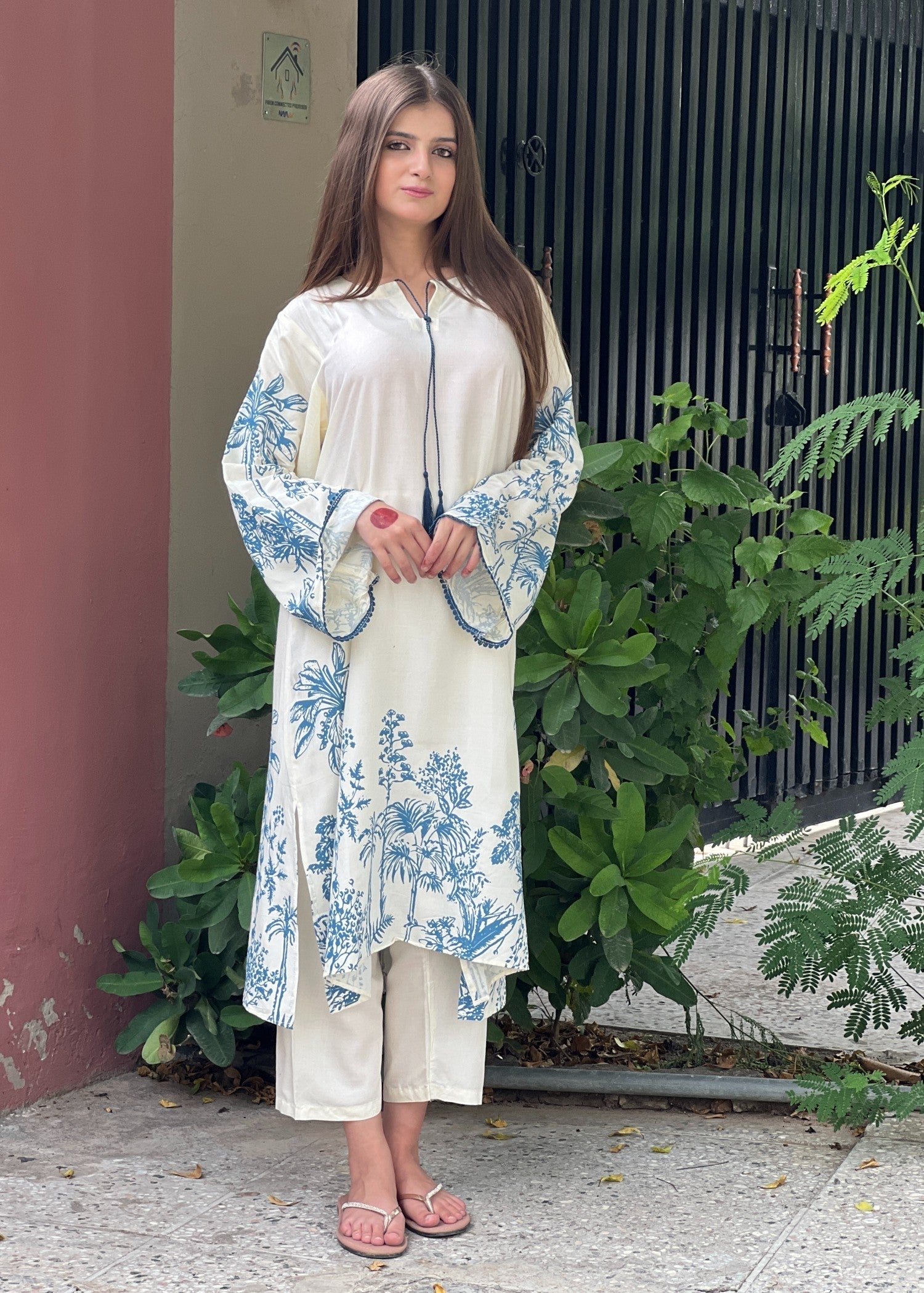 linen Kurta Set in Cream