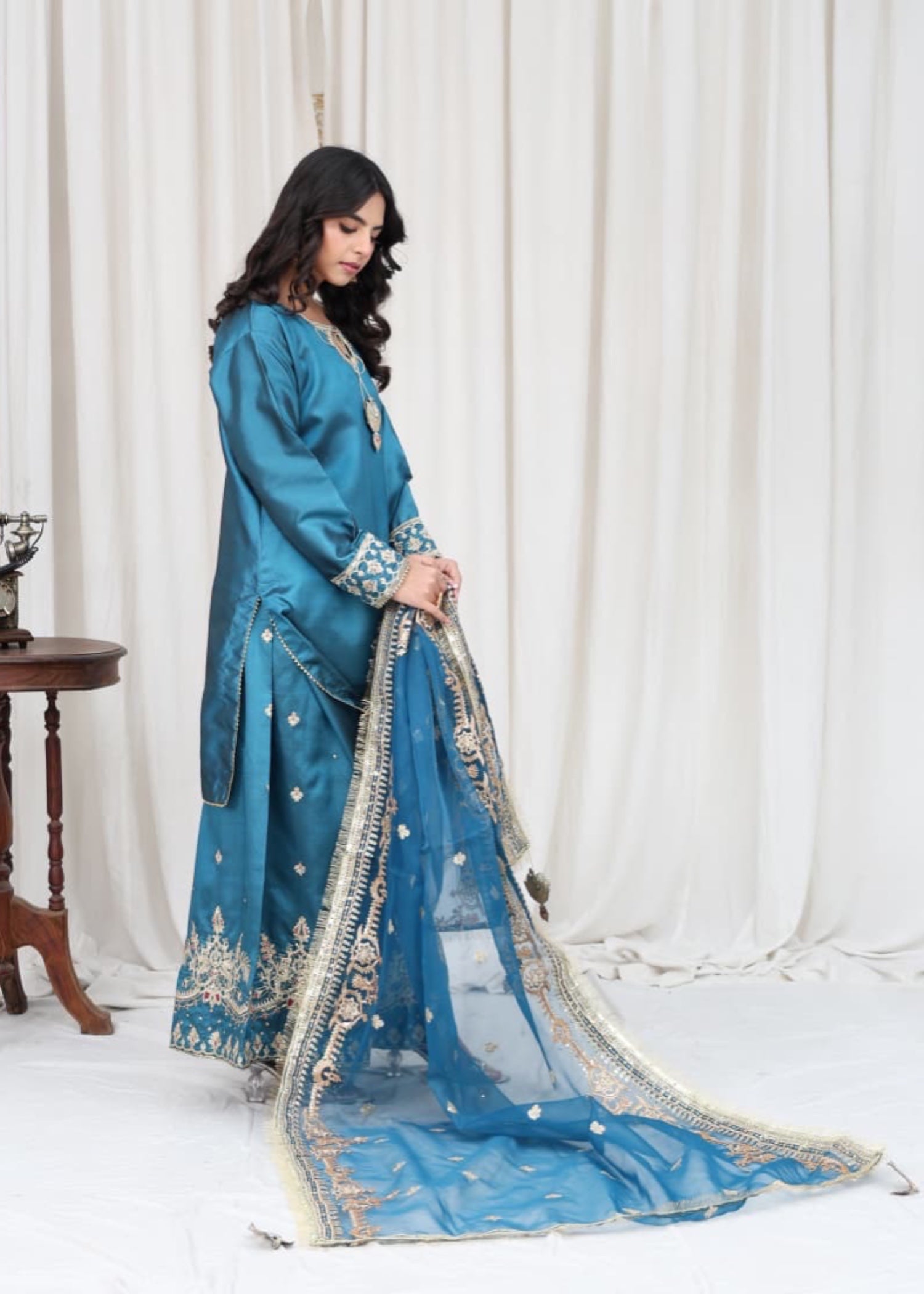 silk Kurta Set in Carolina blue