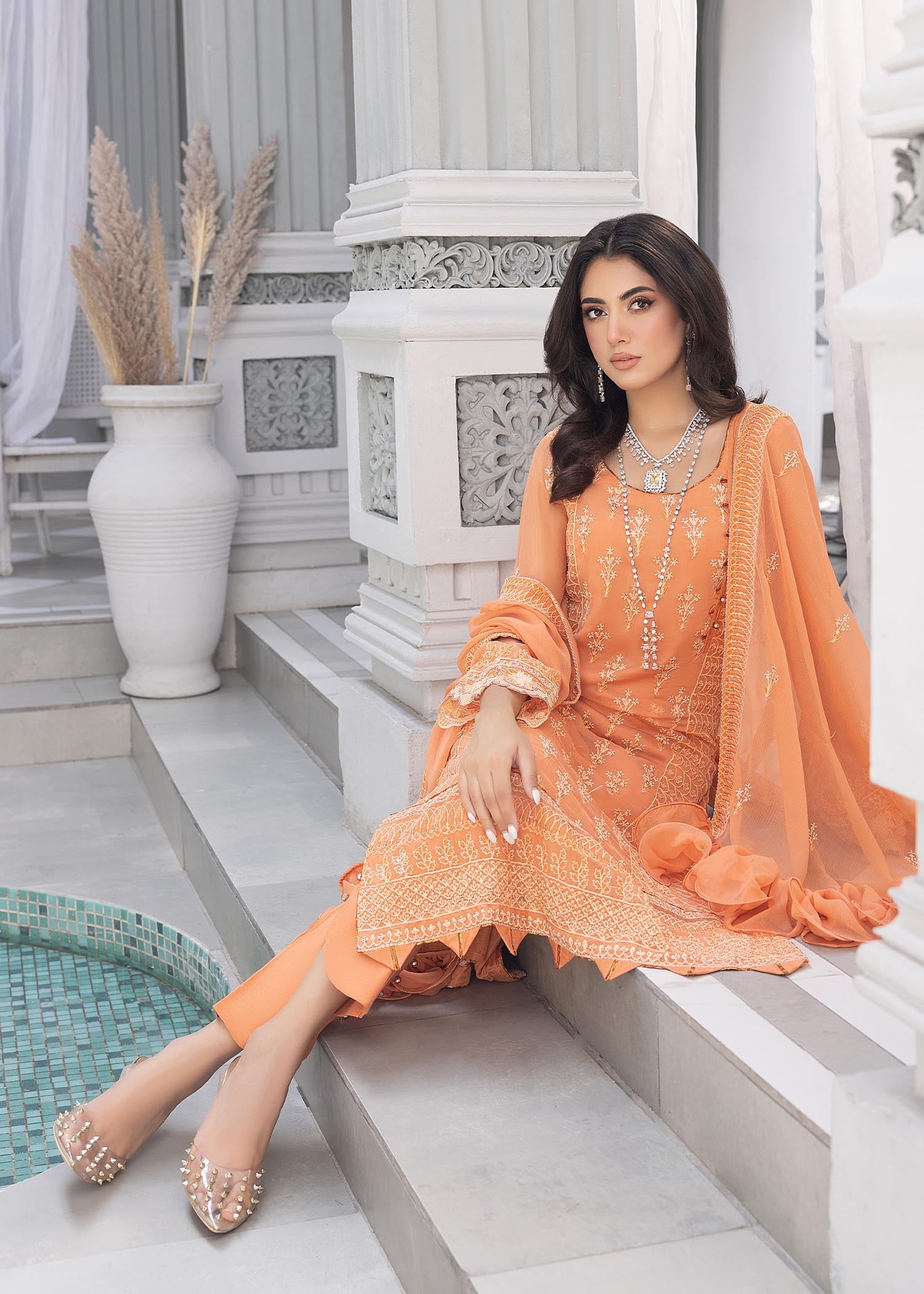 chiffon Unstitched in Orange