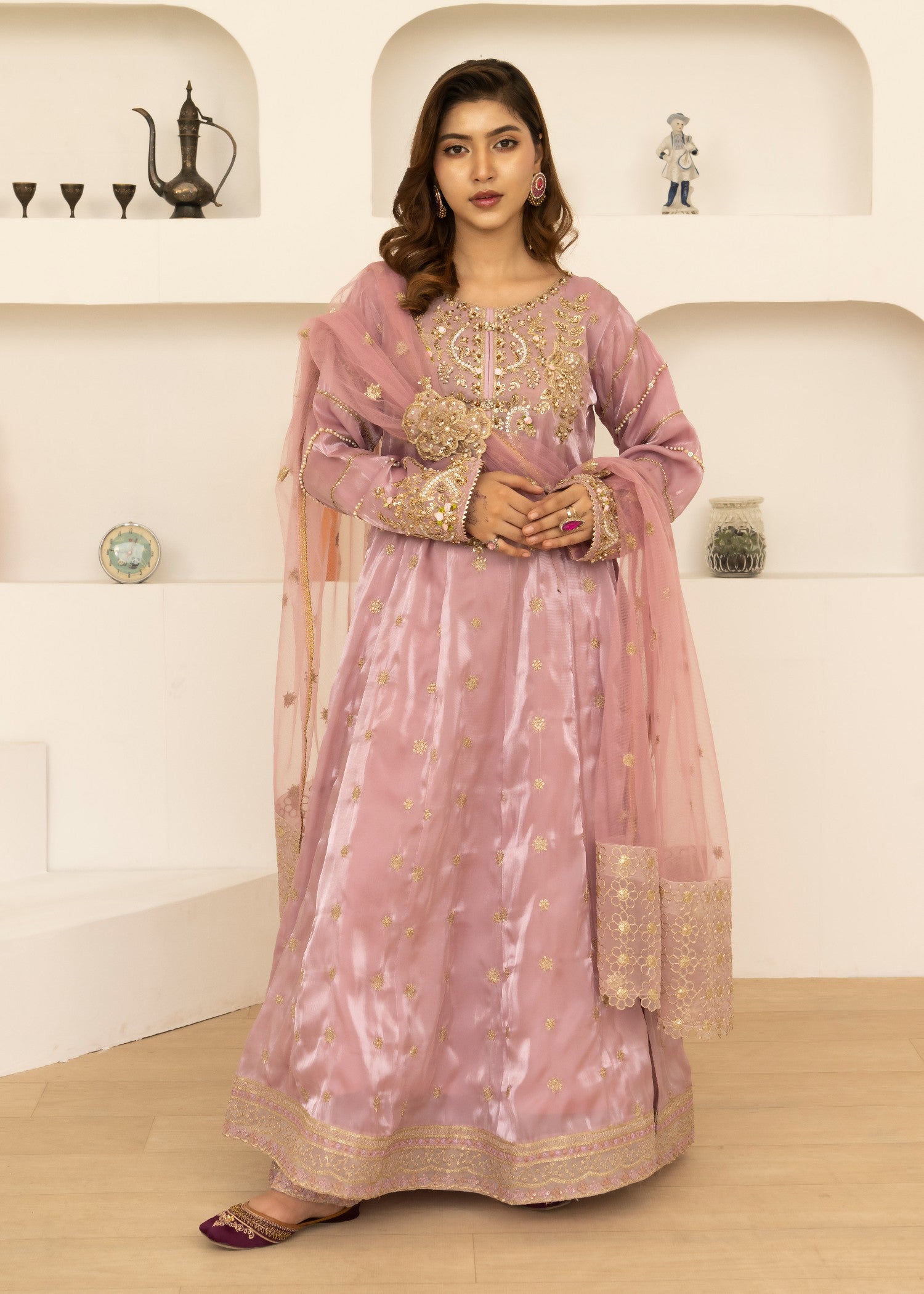 chiffon silk Maxi in Mauve pink