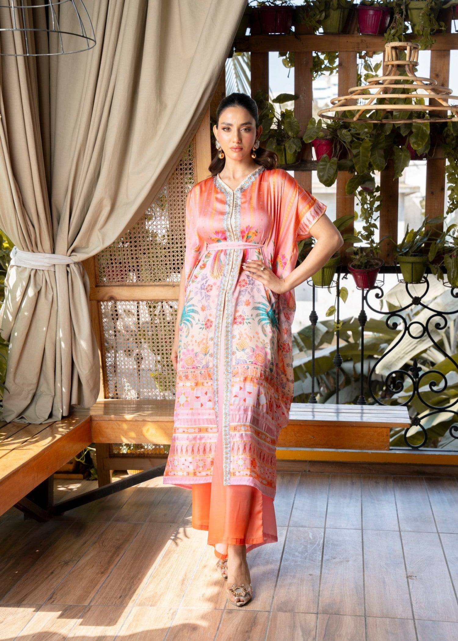 crepe georgette Kaftan in Multi