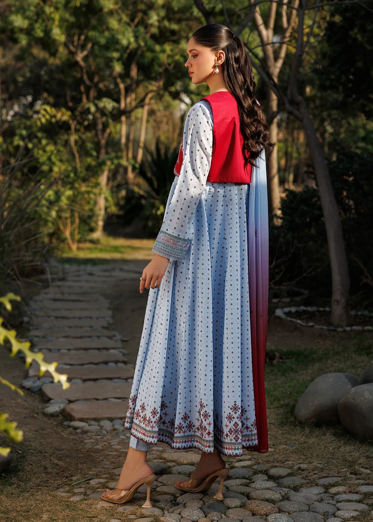 lawn cotton Pishwas in Sky blue