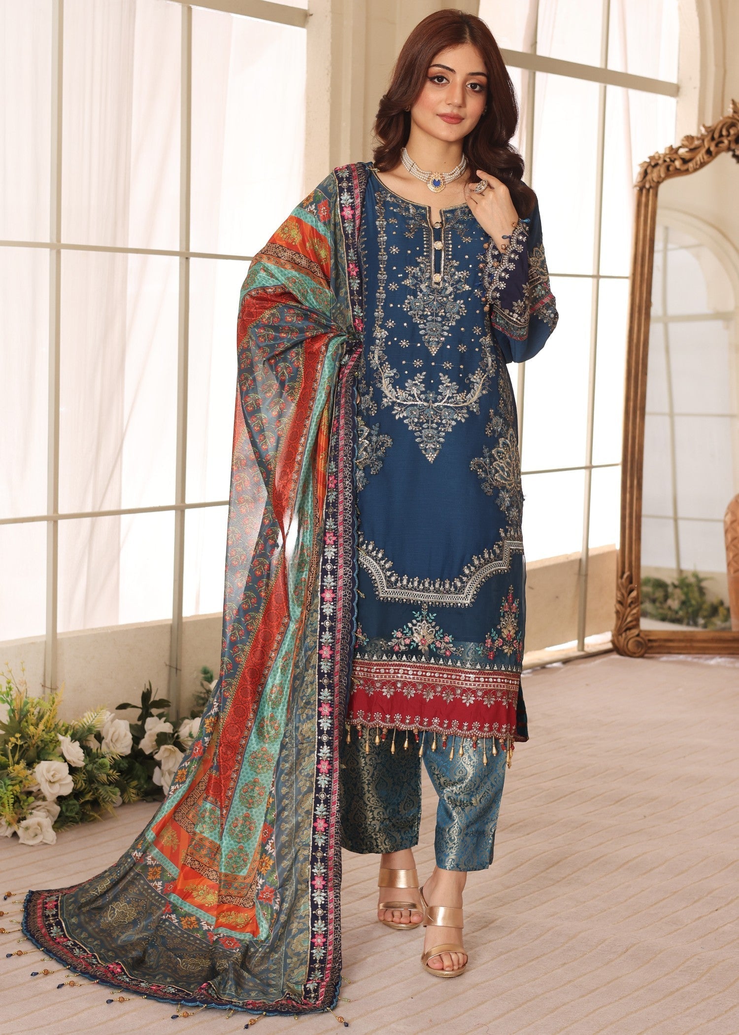 chiffon Kurta Set in Blue