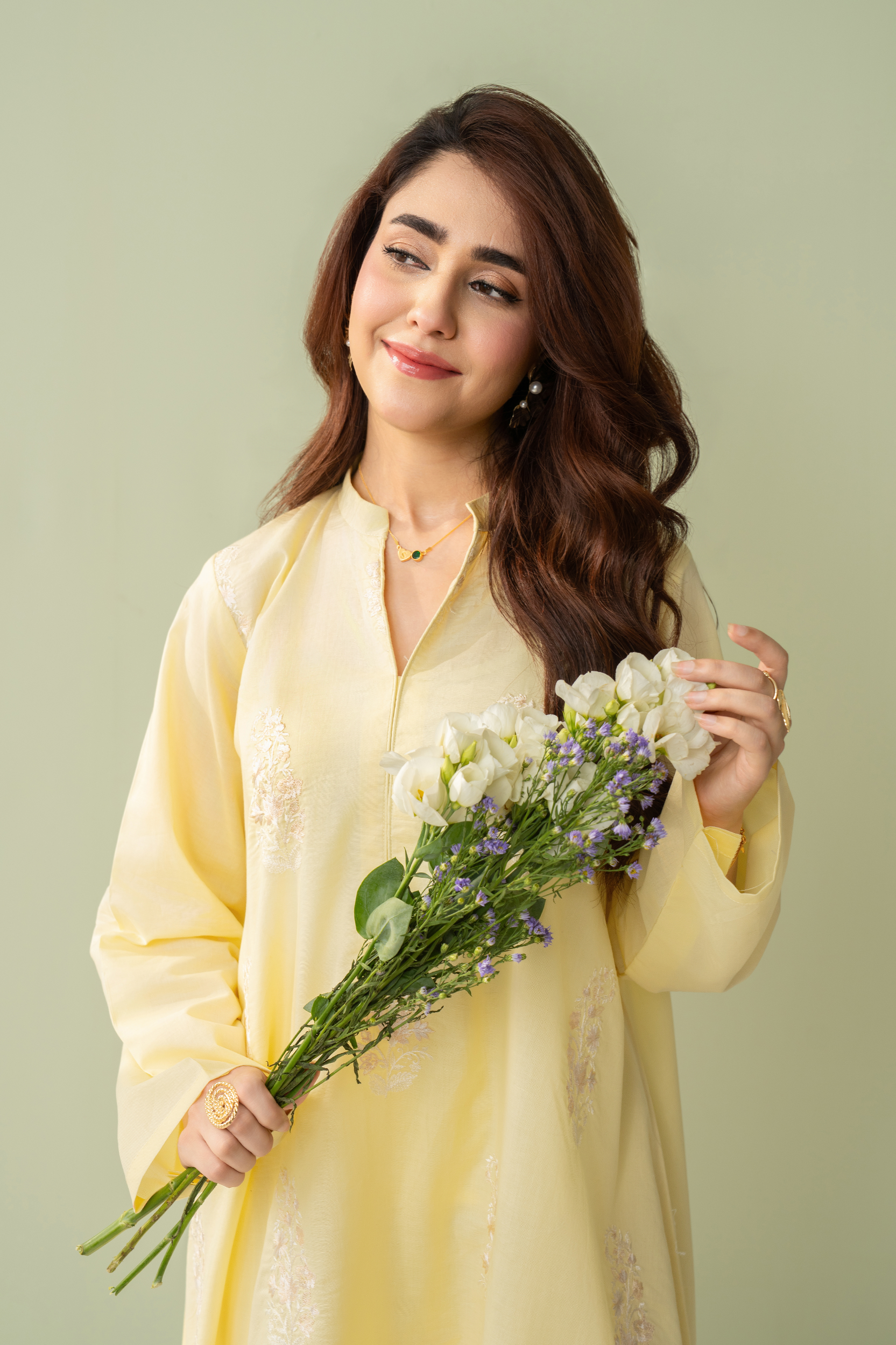 lawn cotton Kurta Set in Pale yellow