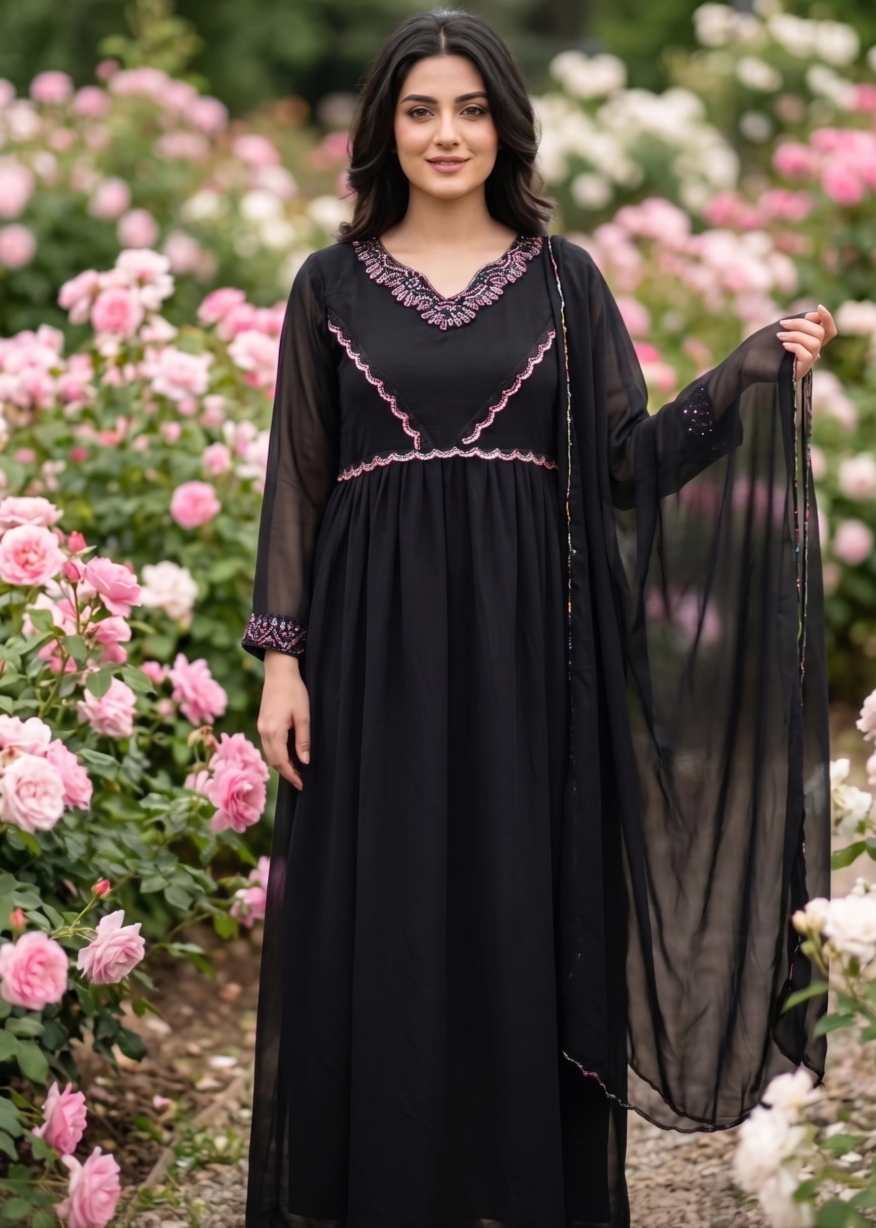 chiffon Anarkali in Black