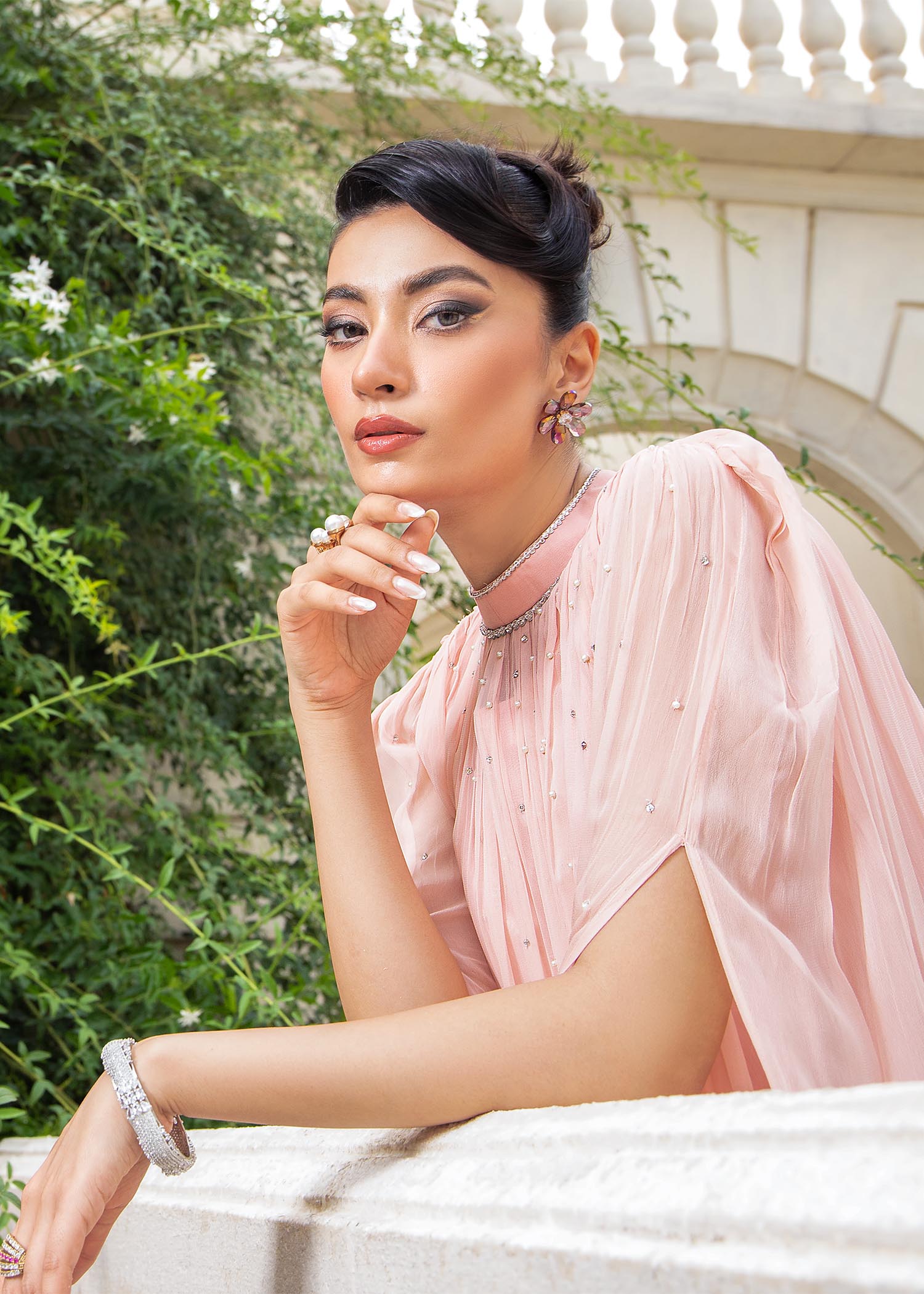 chiffon Kaftan in Peach pink