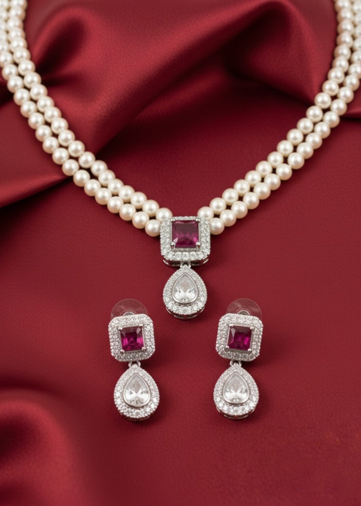 Jewelry Set in White, ruby red Color by - Trendy Women Jewelry Set OGL9677