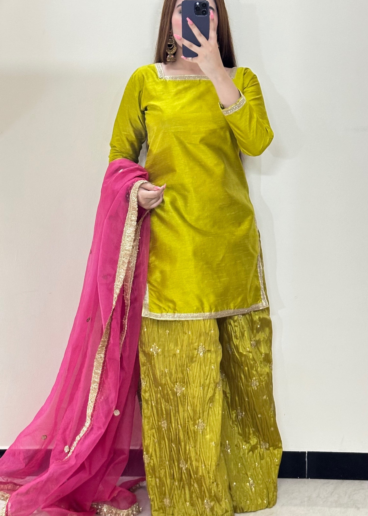 raw silk Sharara in Lemon