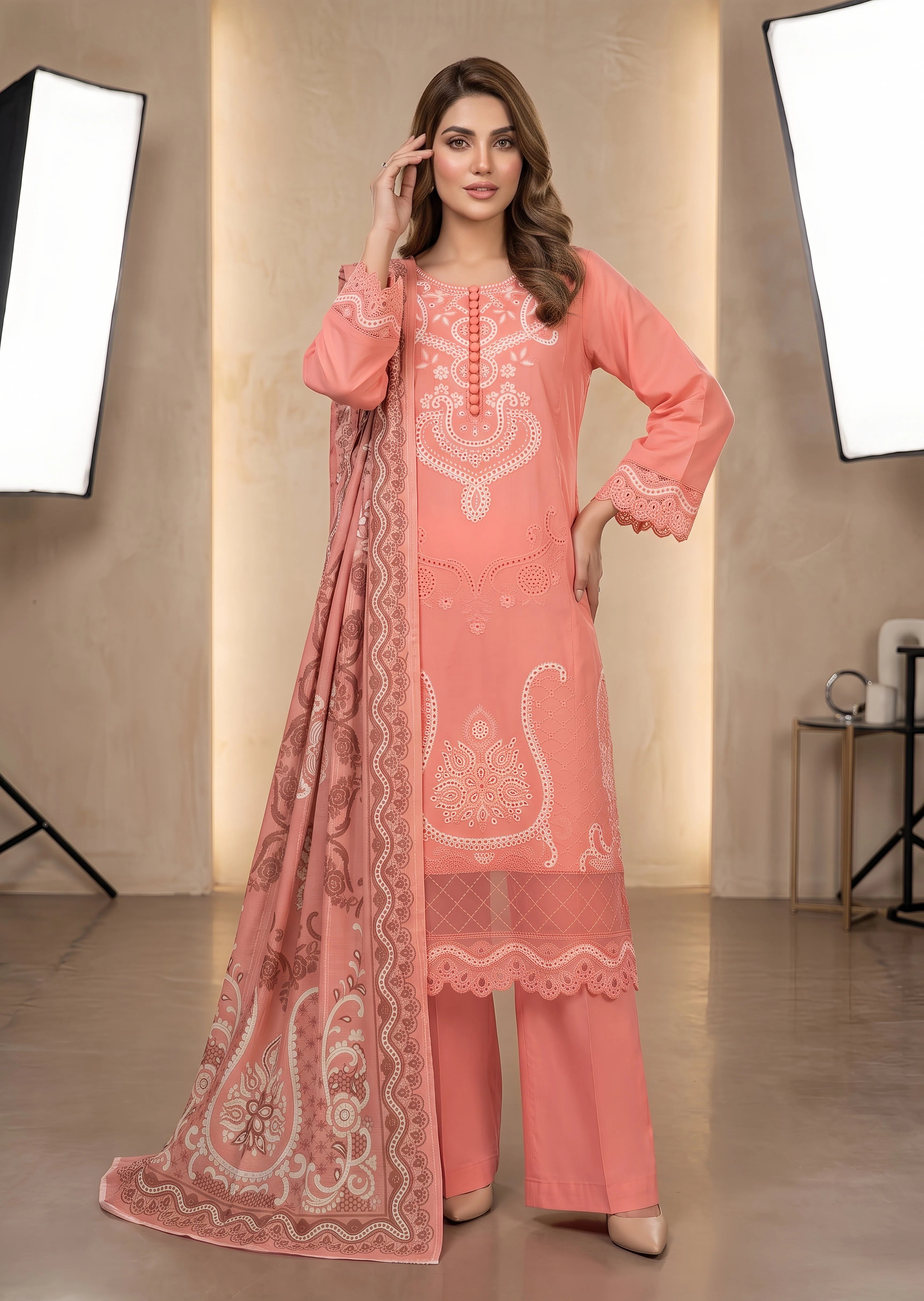 cotton linen Kurta Set in Taffy pink