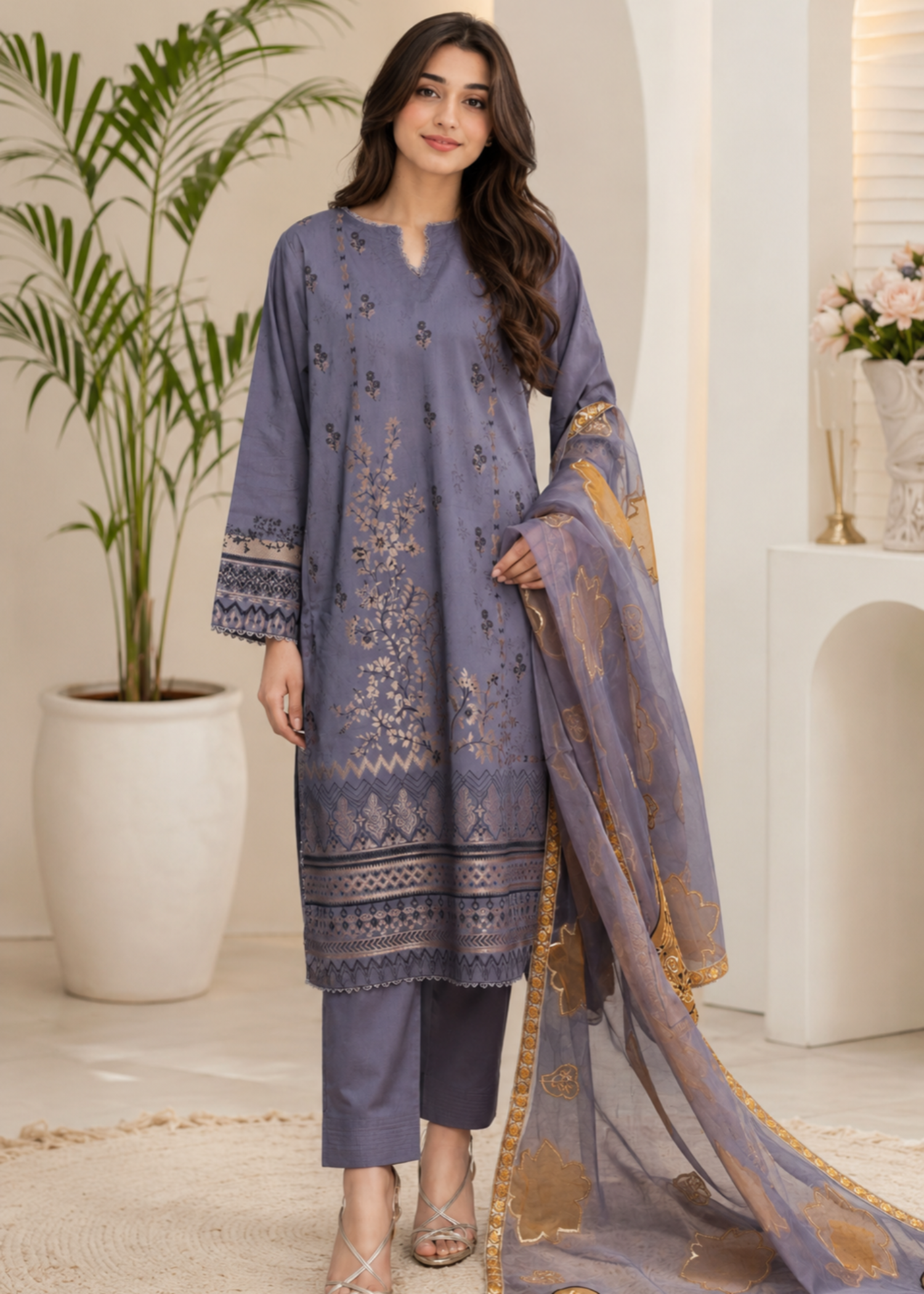 lawn Kurta Set in Grape