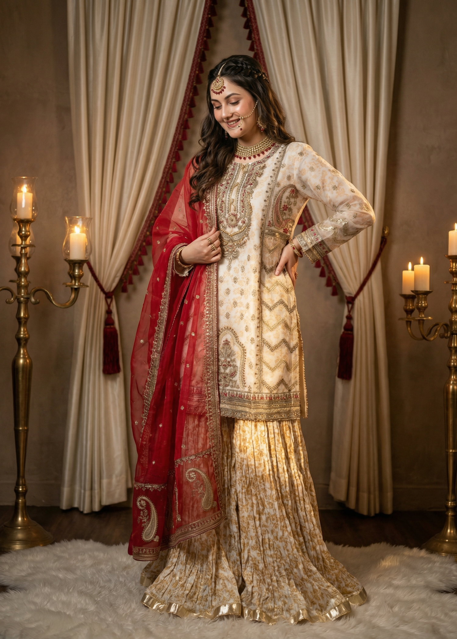 organza Sharara in White, gold