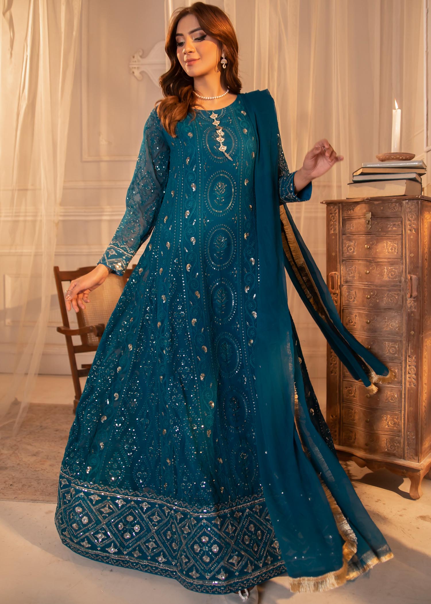 chiffon Maxi in Bondi blue