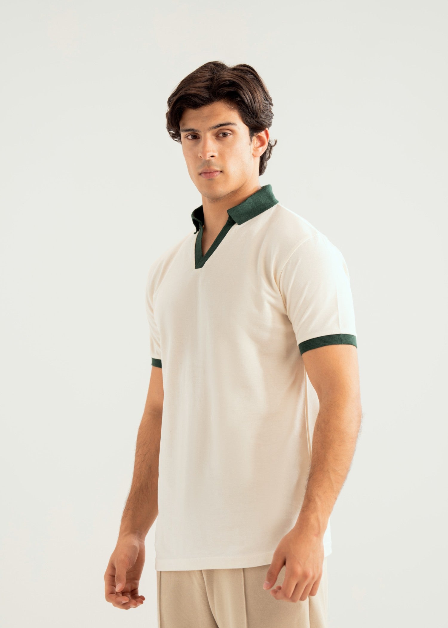 cotton pique Polo Shirt in Dark green, off-white