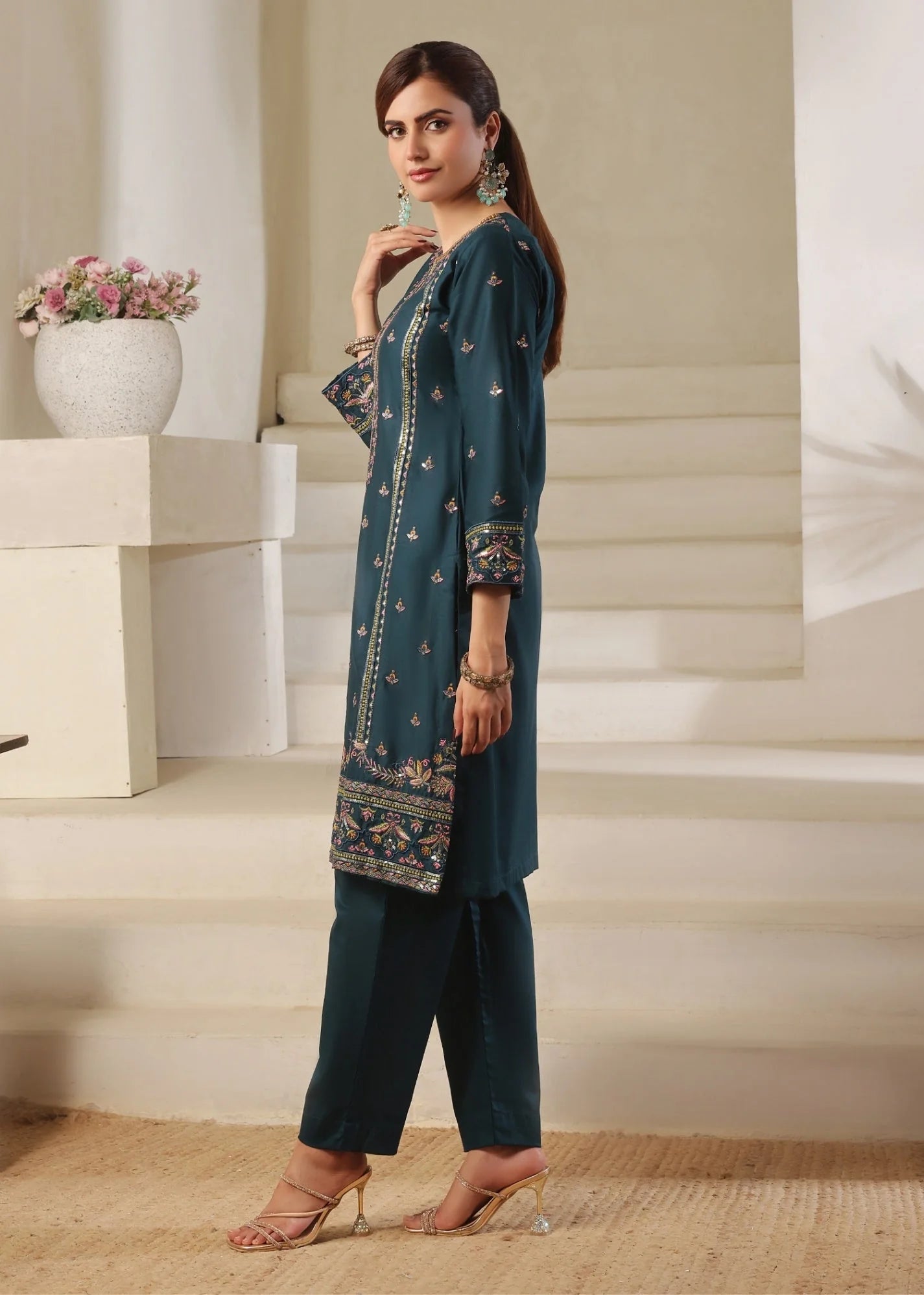 lawn cotton Kurta Set in Sea green