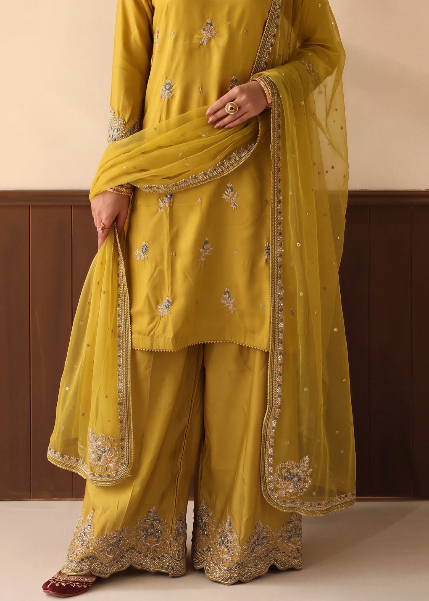silk Kurta Set in Yellow green