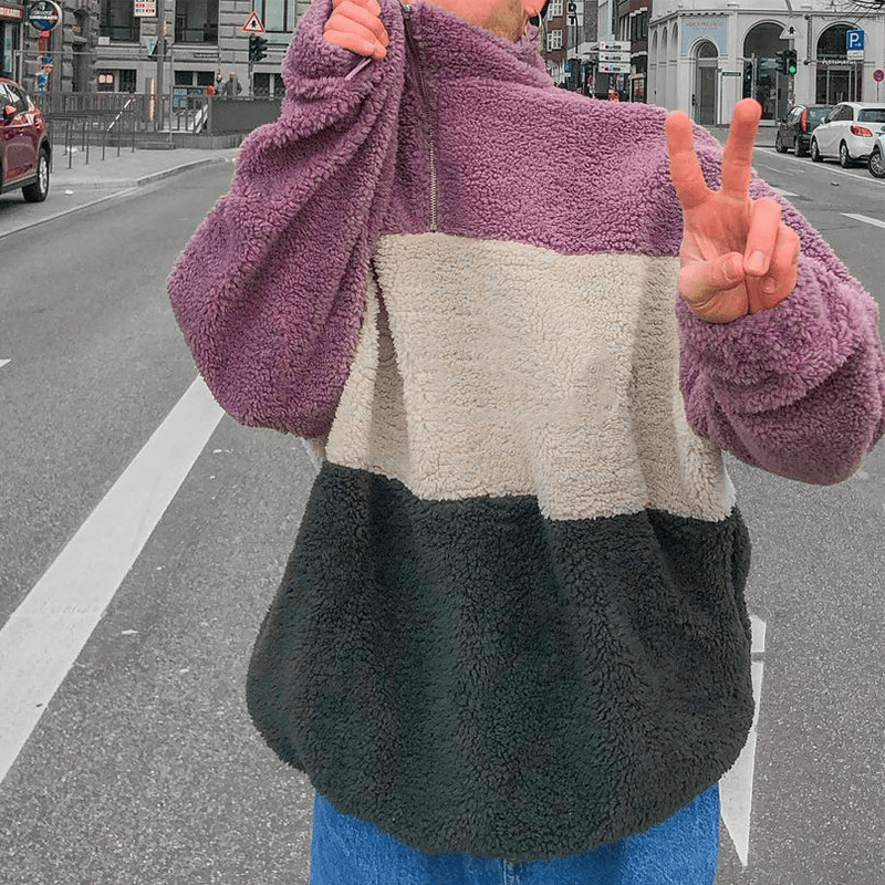 Stand-Up Collar Plush Sweater Granular Fleece Casual Jacket Men