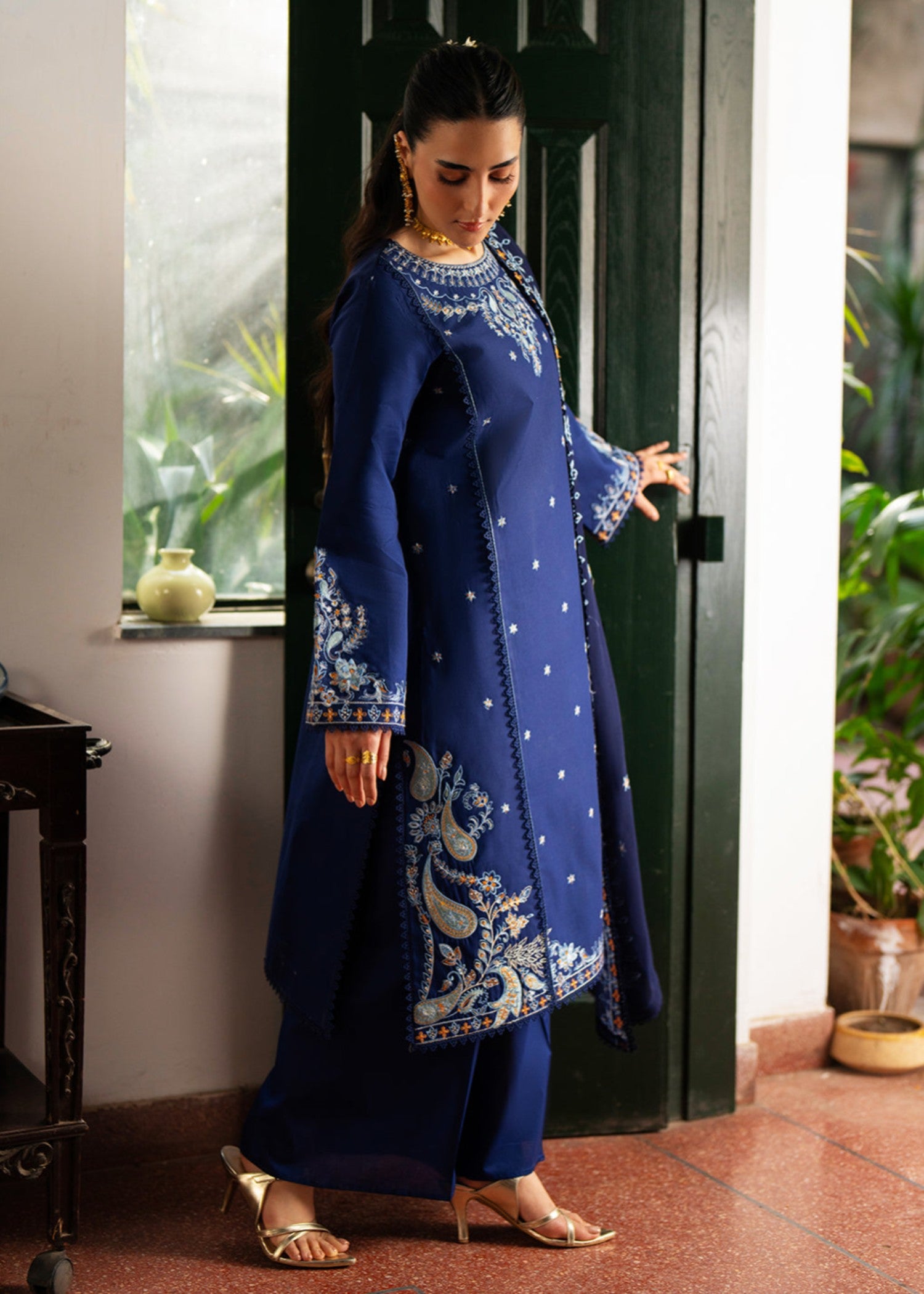lawn Unstitched in Navy blue