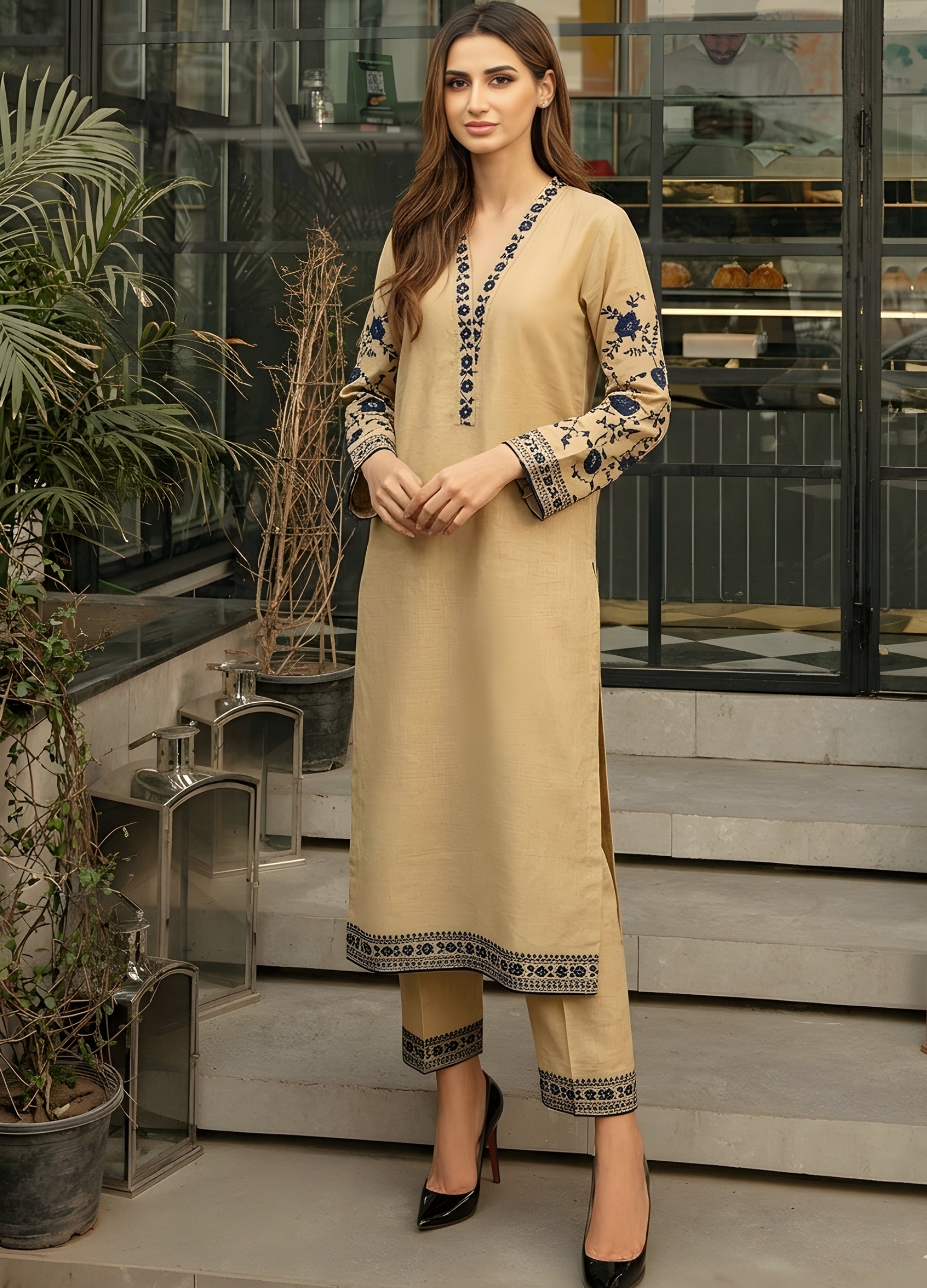 lawn cotton Kurta Set in Antique white