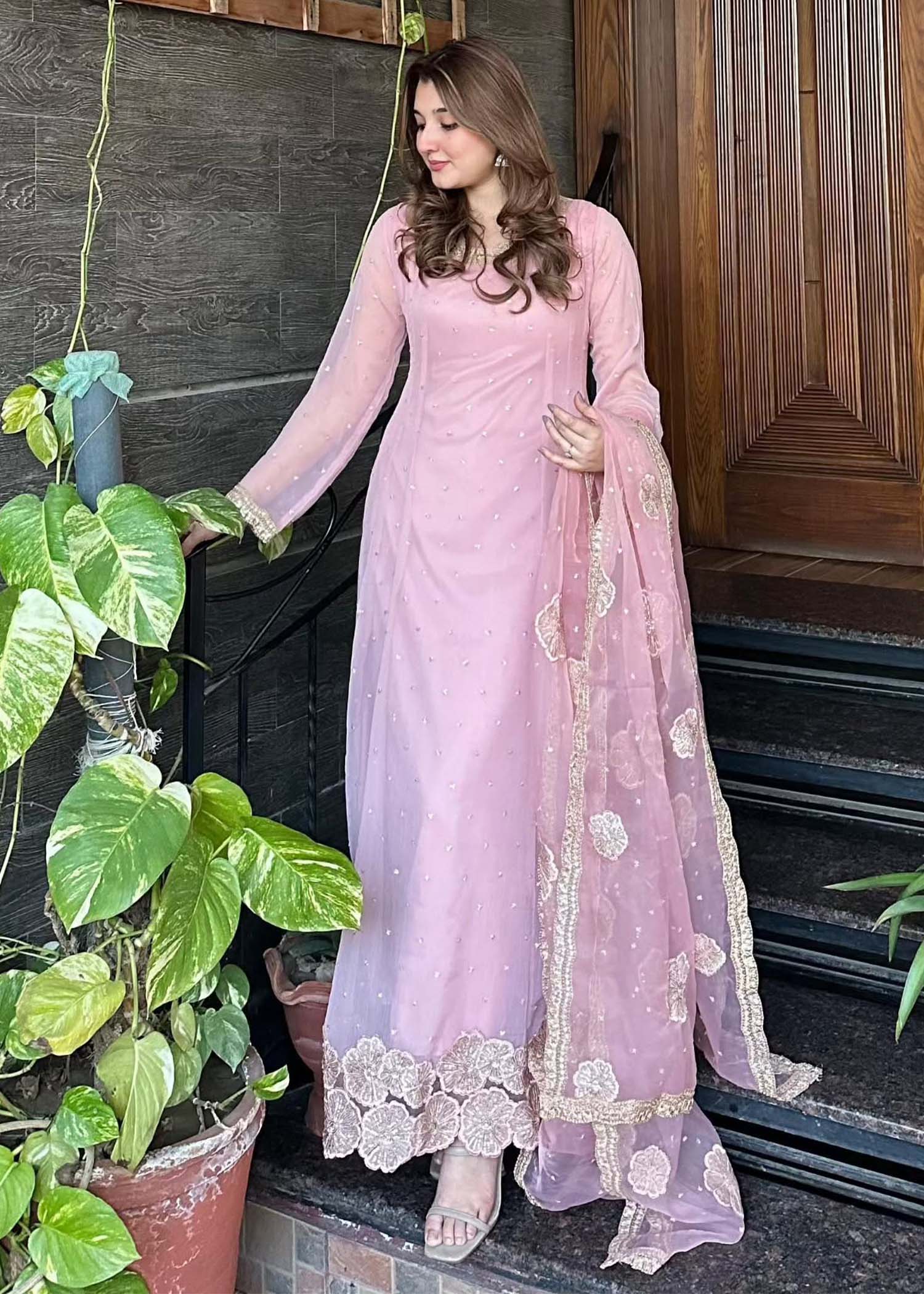 chiffon Pishwas in Pink