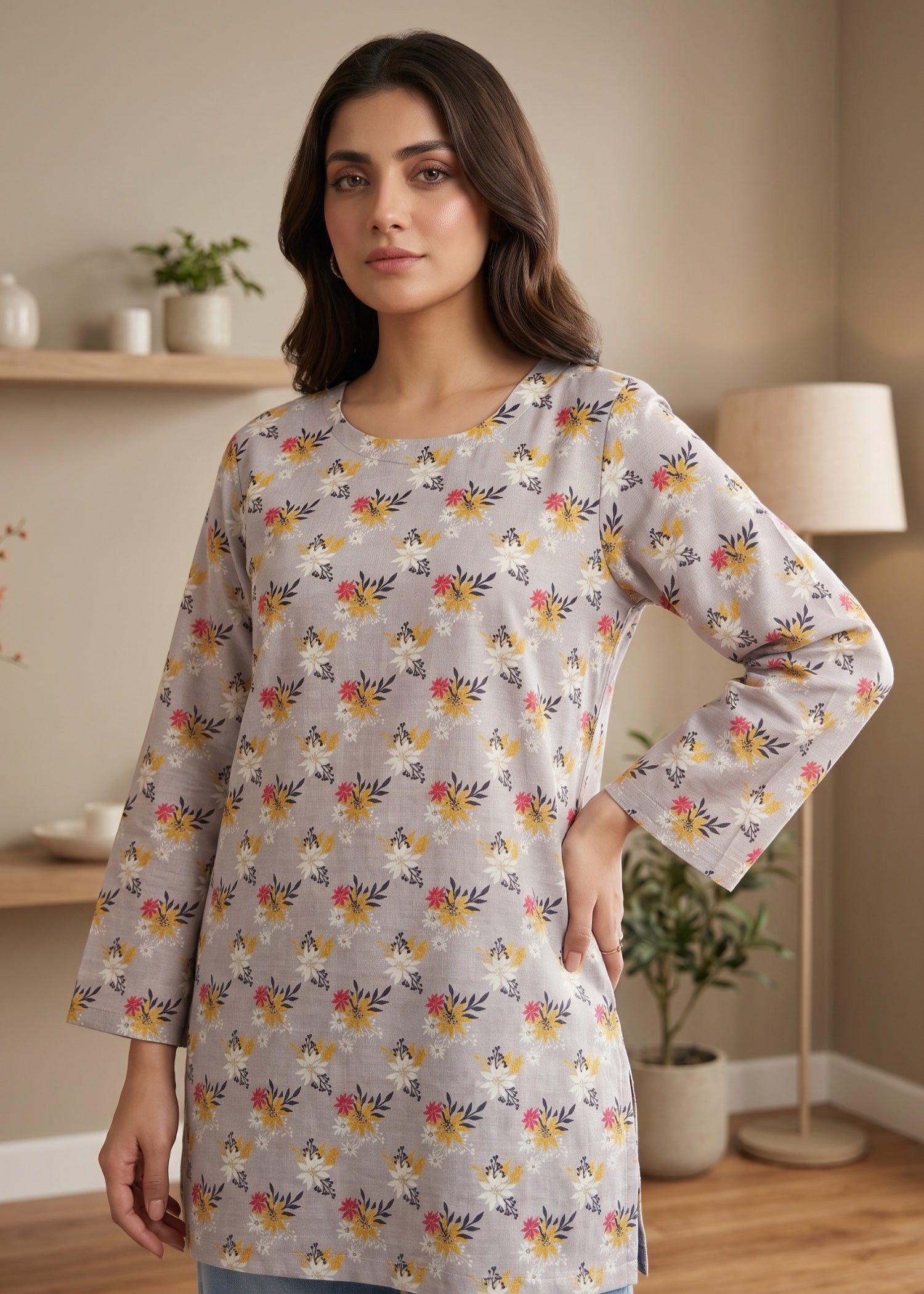 lawn cotton Kurti in Pastel grey