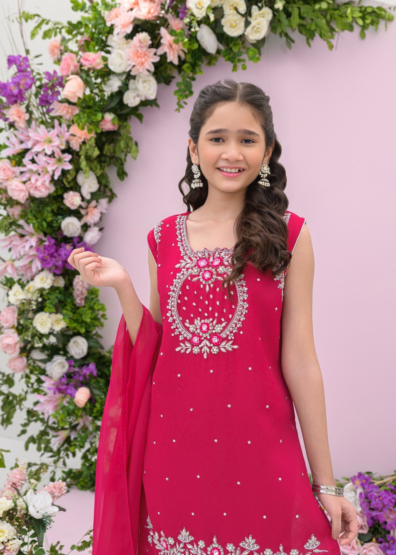 chiffon Gharara in Shocking pink