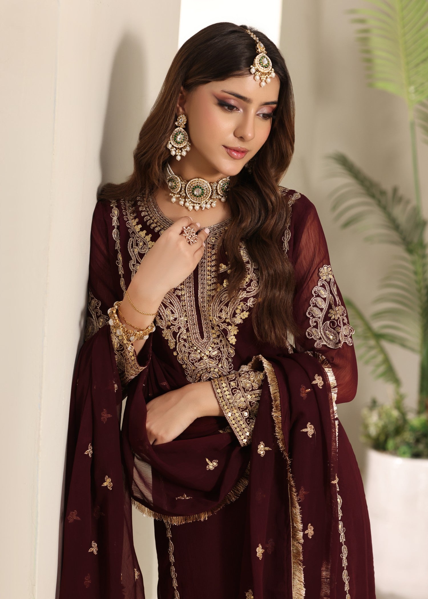 pk chiffon Kurta Set in Maroon