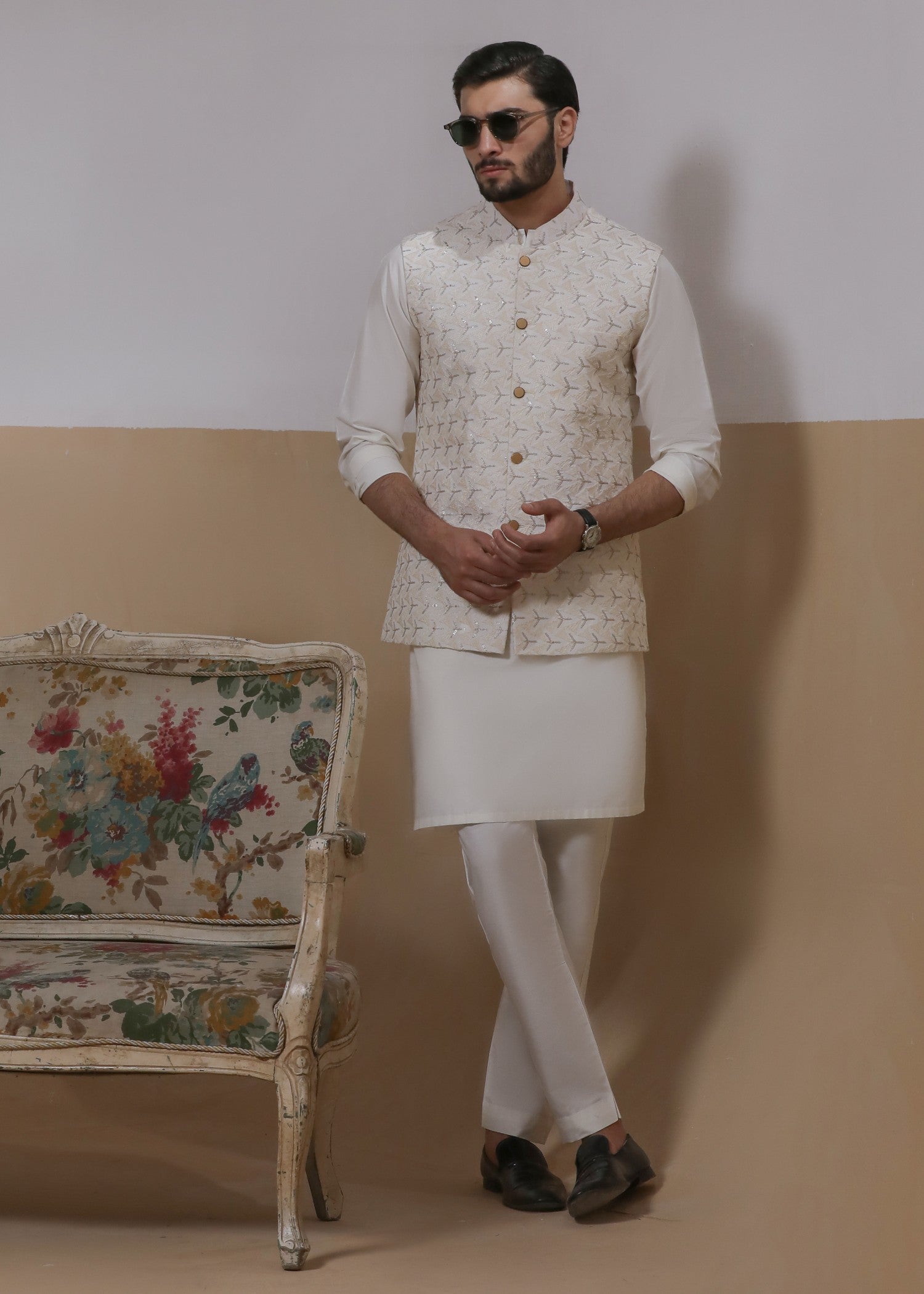 pk raw silk Waistcoat in Ivory