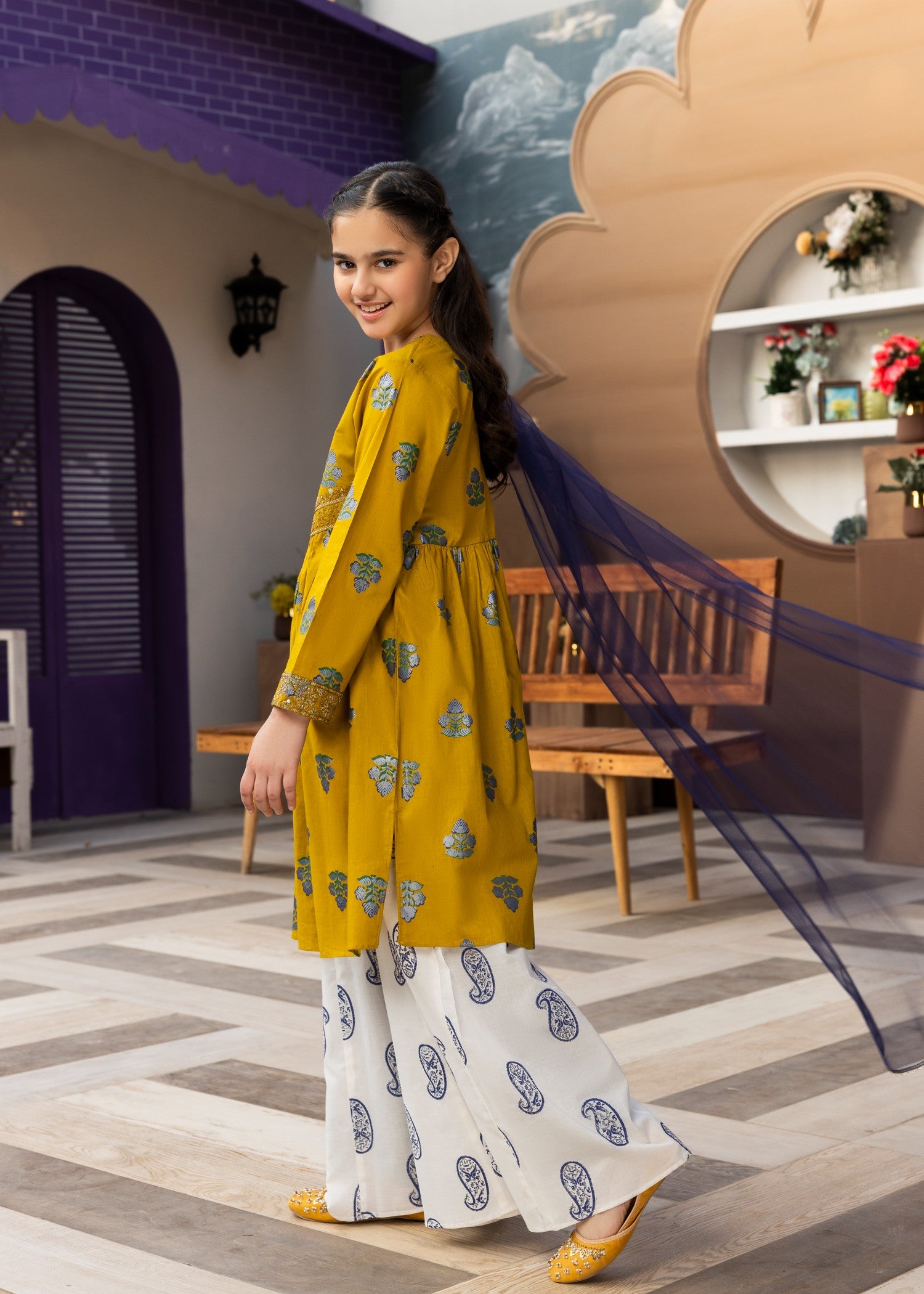 lawn cotton Sharara in Mustard