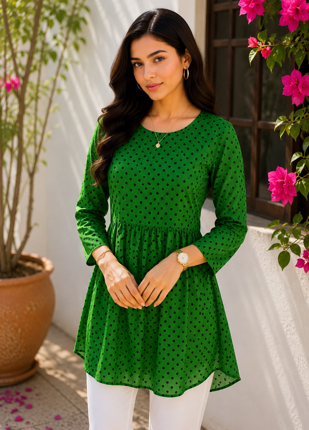 chiffon polyester Tunic in Green