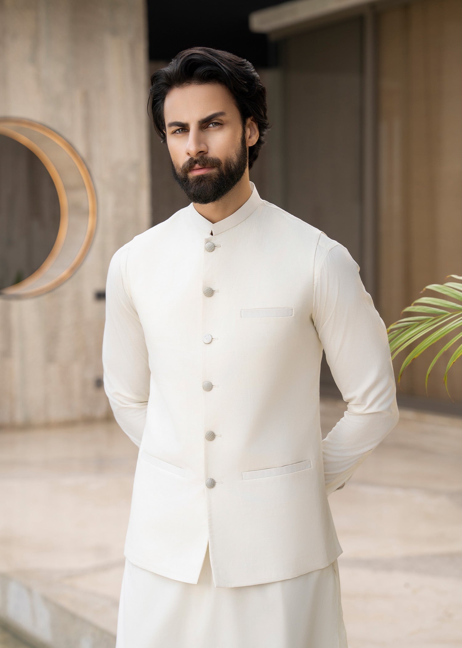 wash & wear Waistcoat in Cream by Buraq