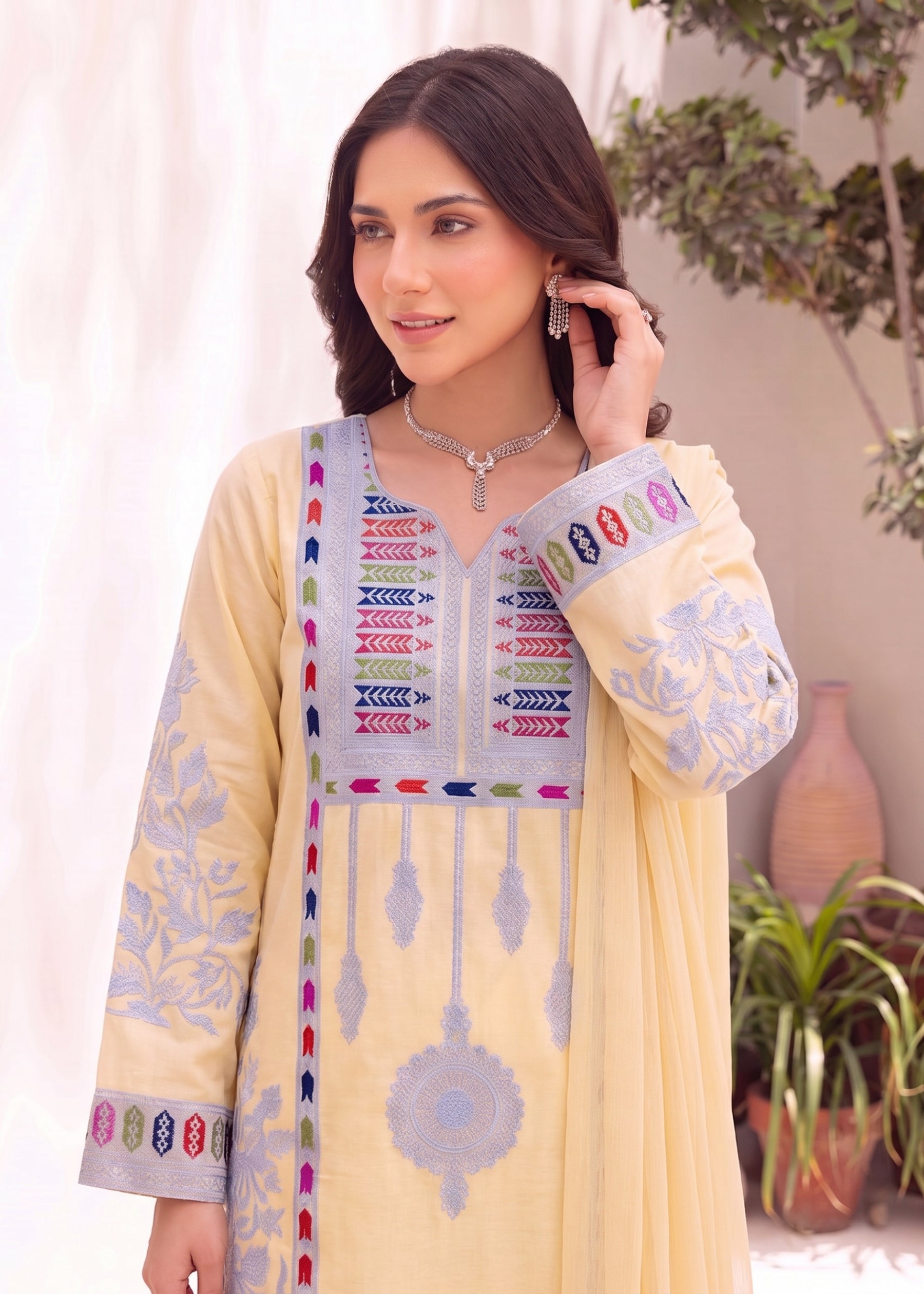 linen Kurta Set in Light yellow