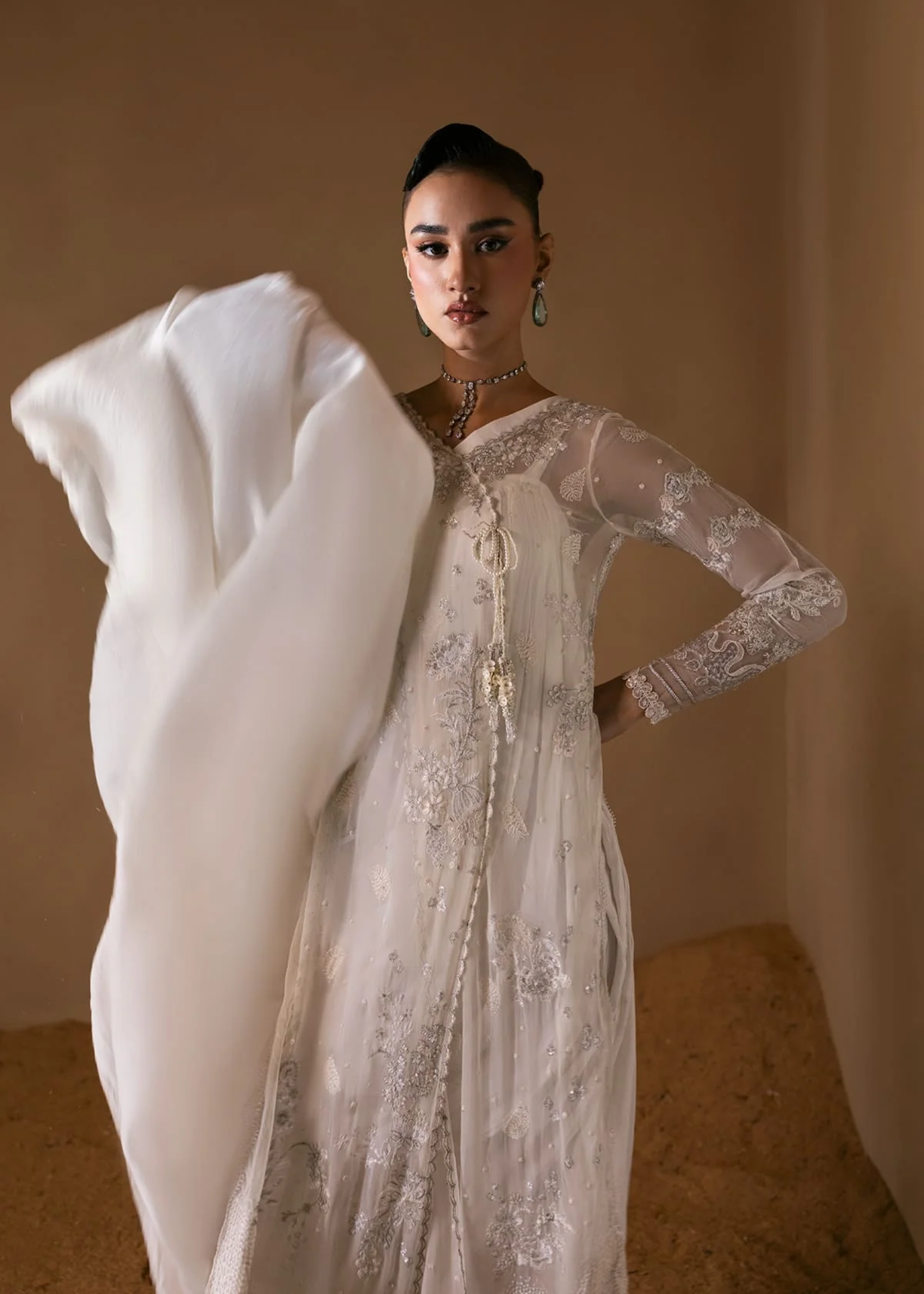 chiffon Angrakha in White smoke