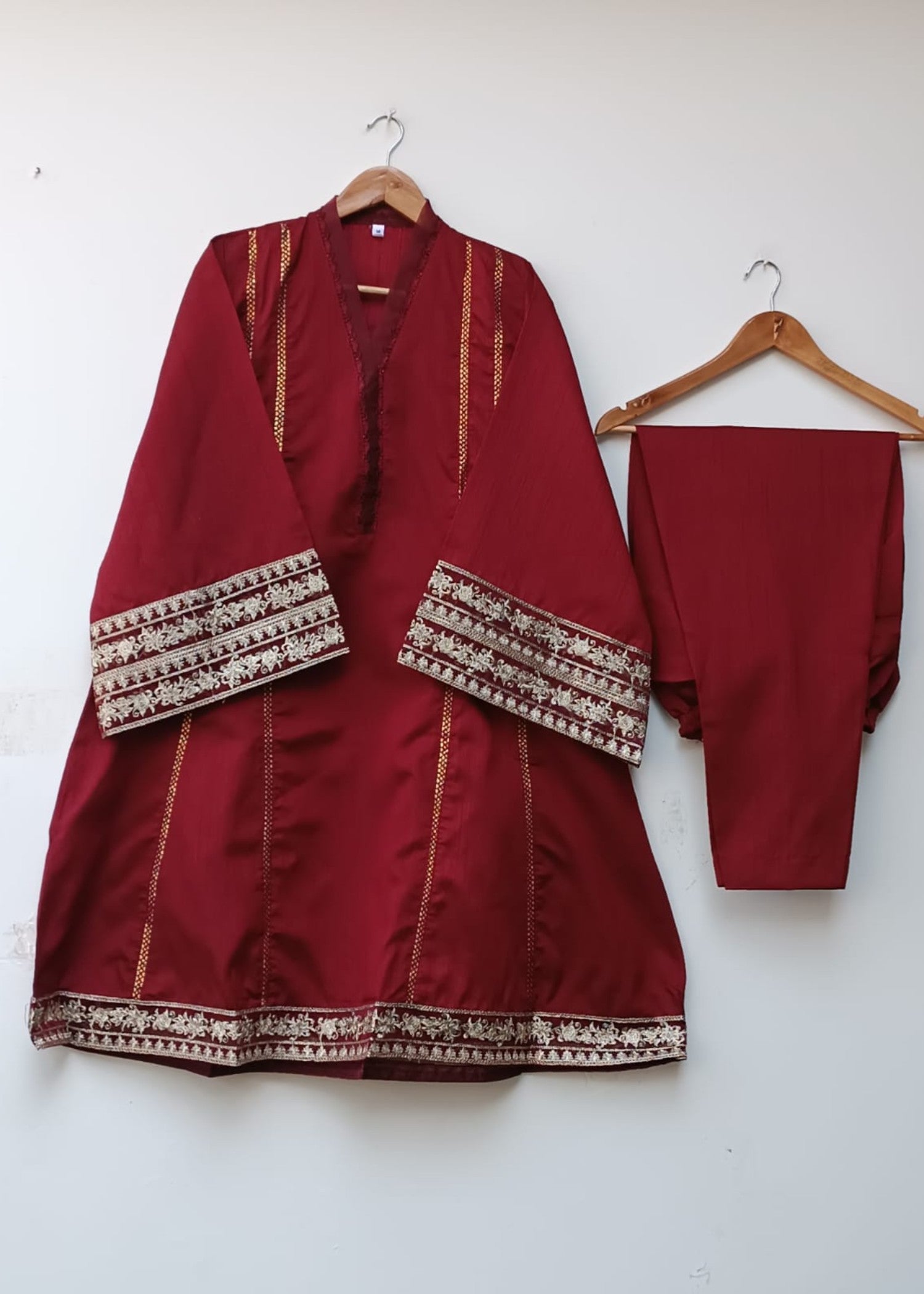 raw silk Anarkali in Maroon