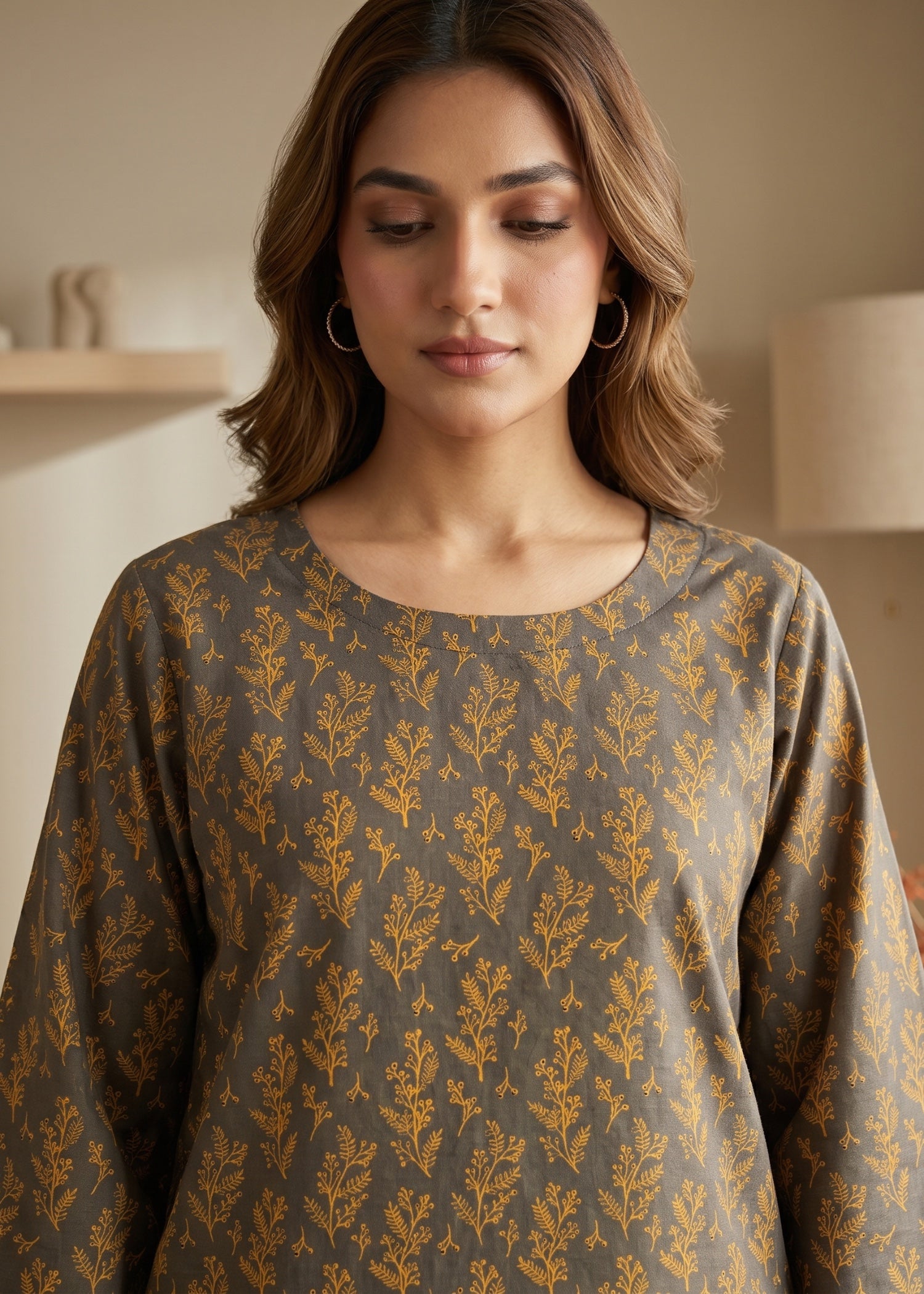 lawn cotton Kurti in Army green
