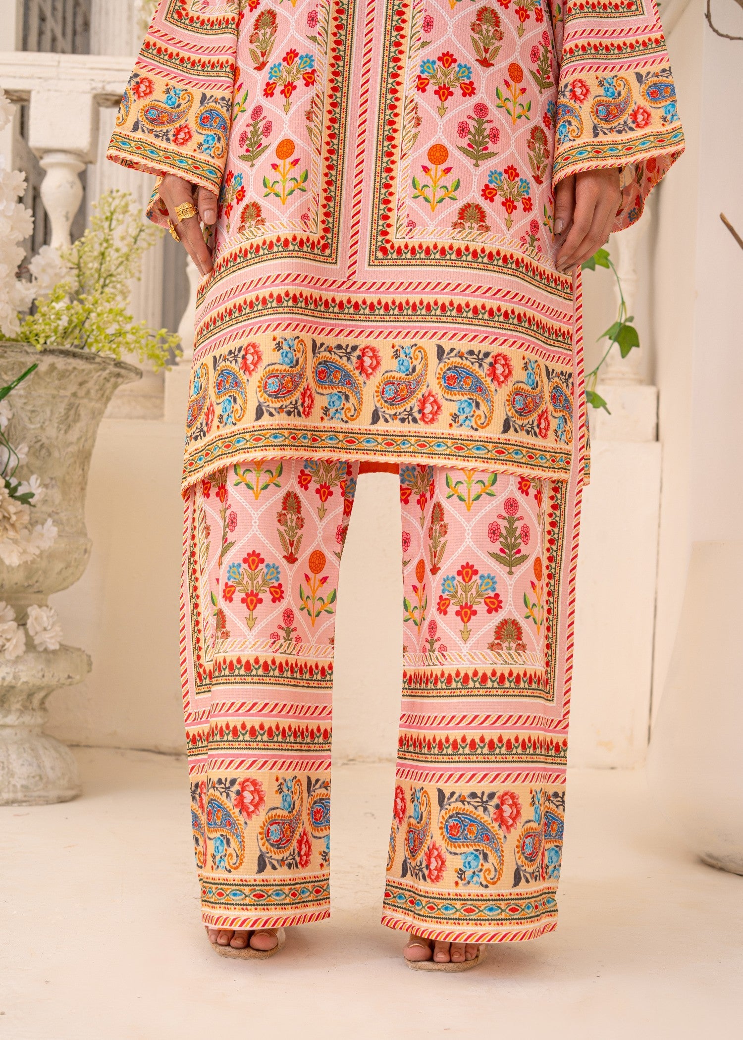 swiss lawn Co Ord Sets in Peach pink