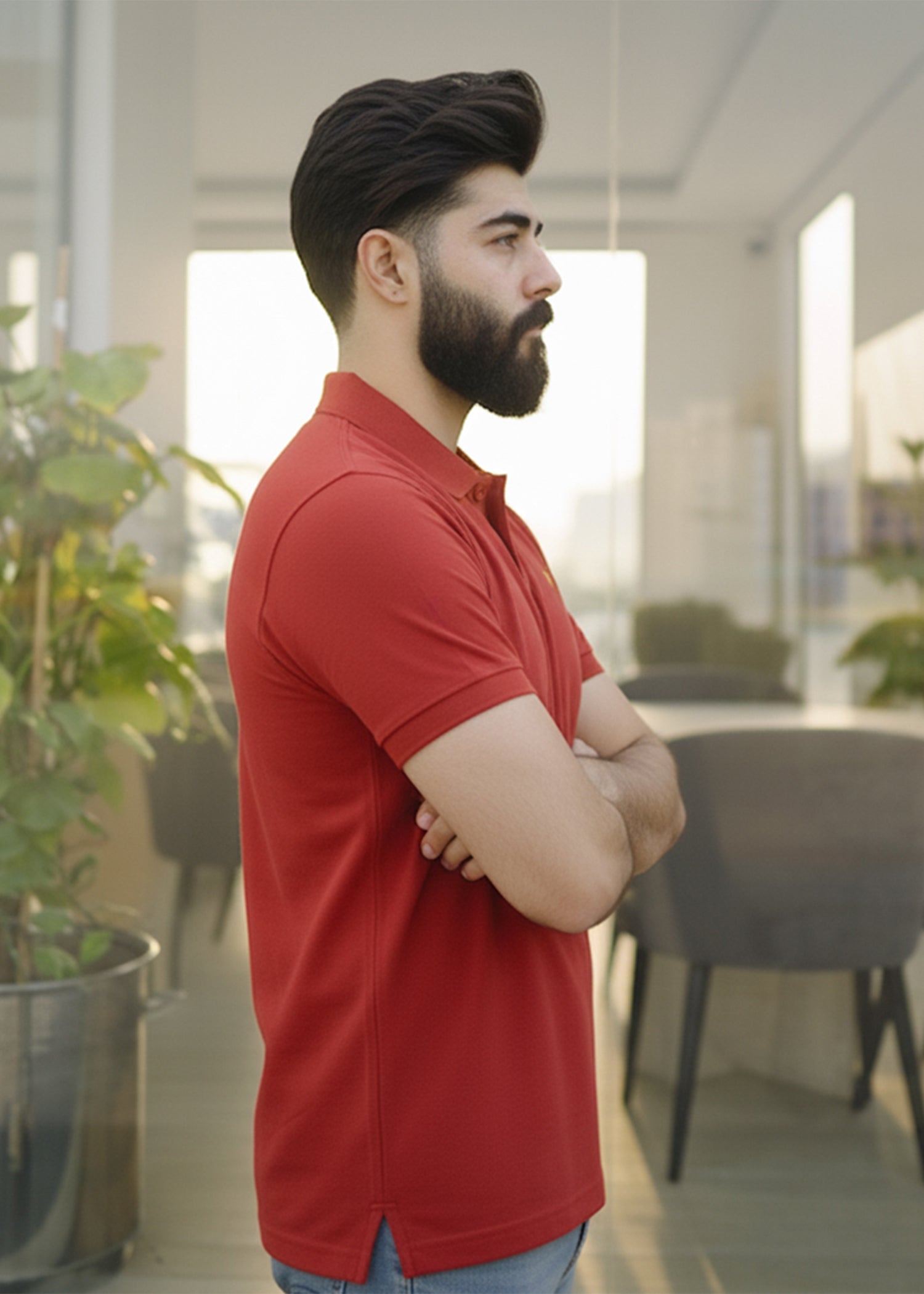 cambric cotton Polo Shirt in Red