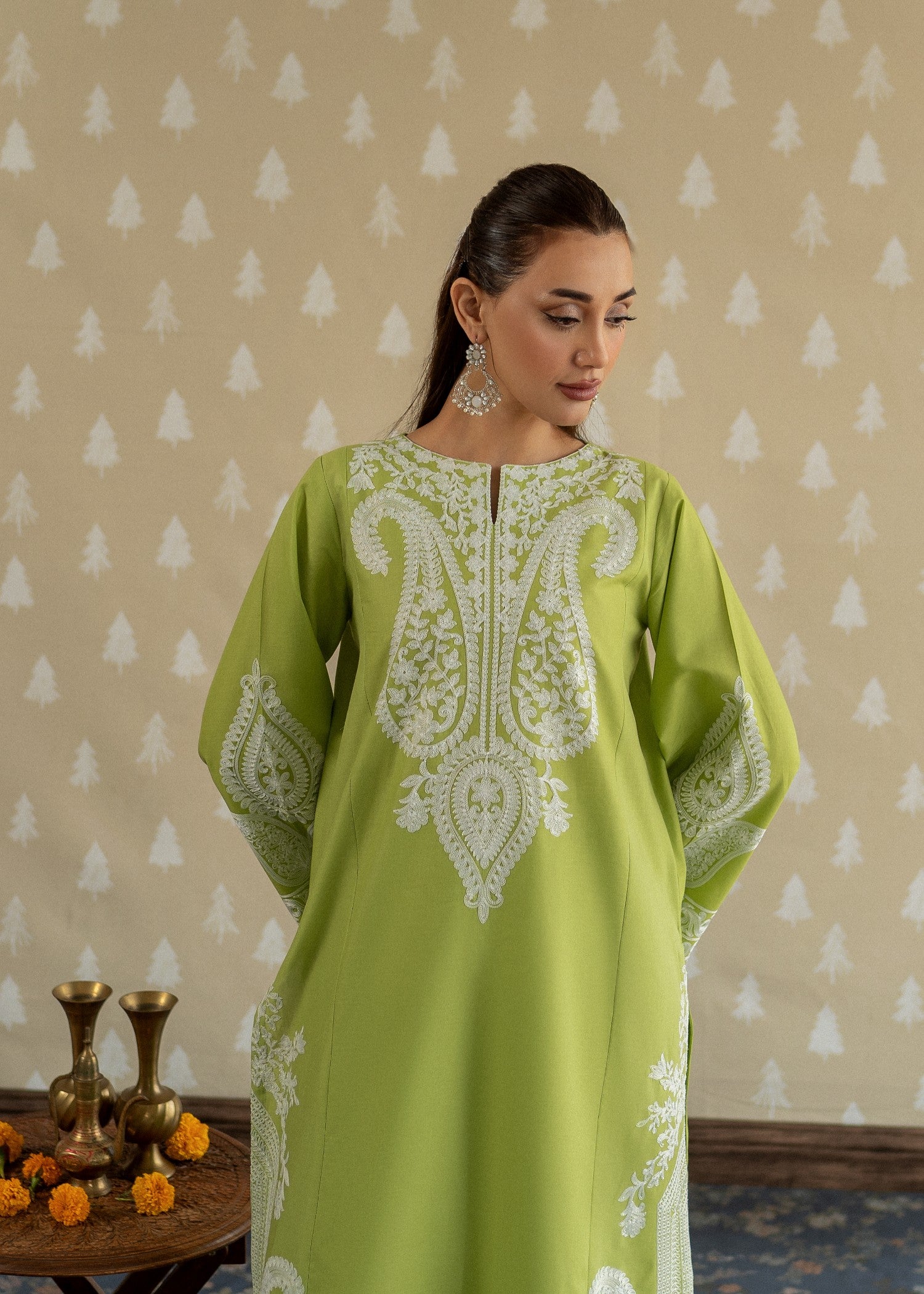 lawn Kurta Set in Apple green