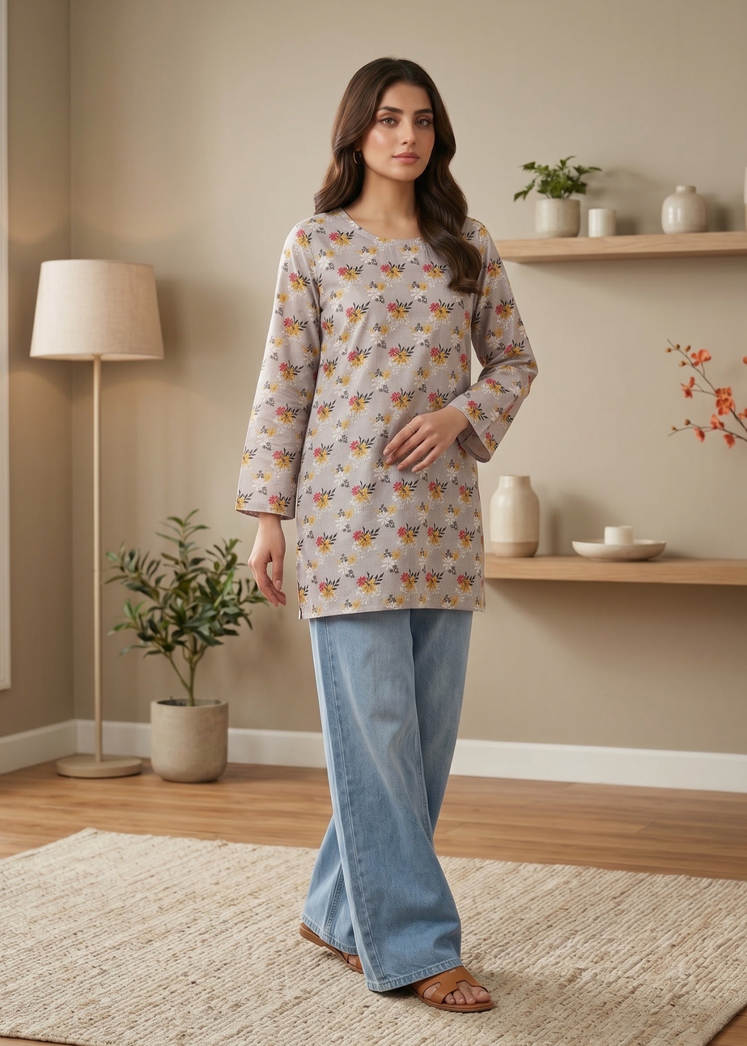 lawn cotton Kurti in Pastel grey