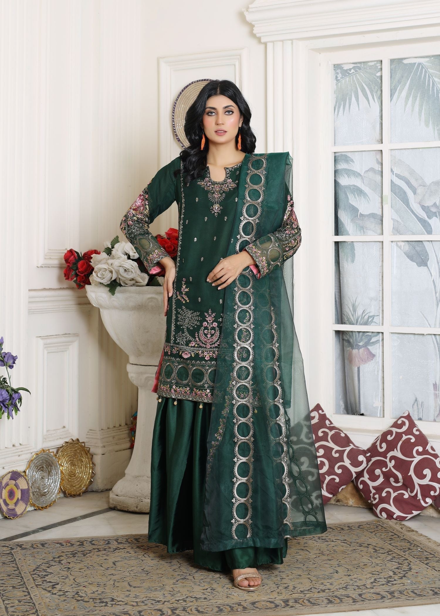 chiffon Gharara in Green