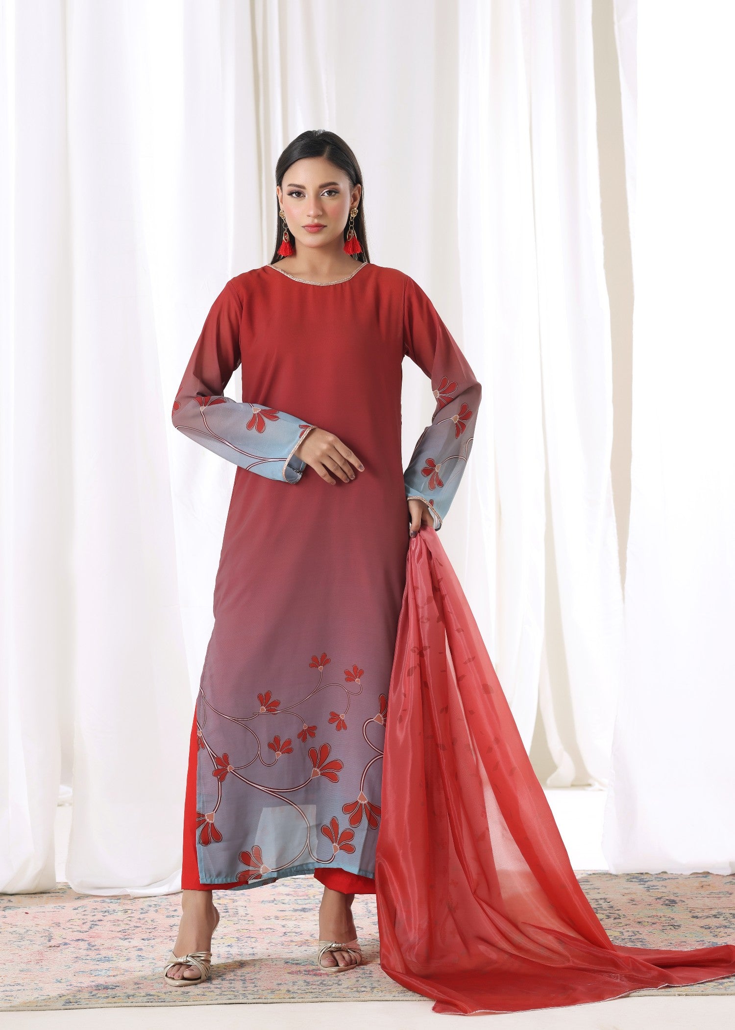 chiffon Kurta Set in Amaranth