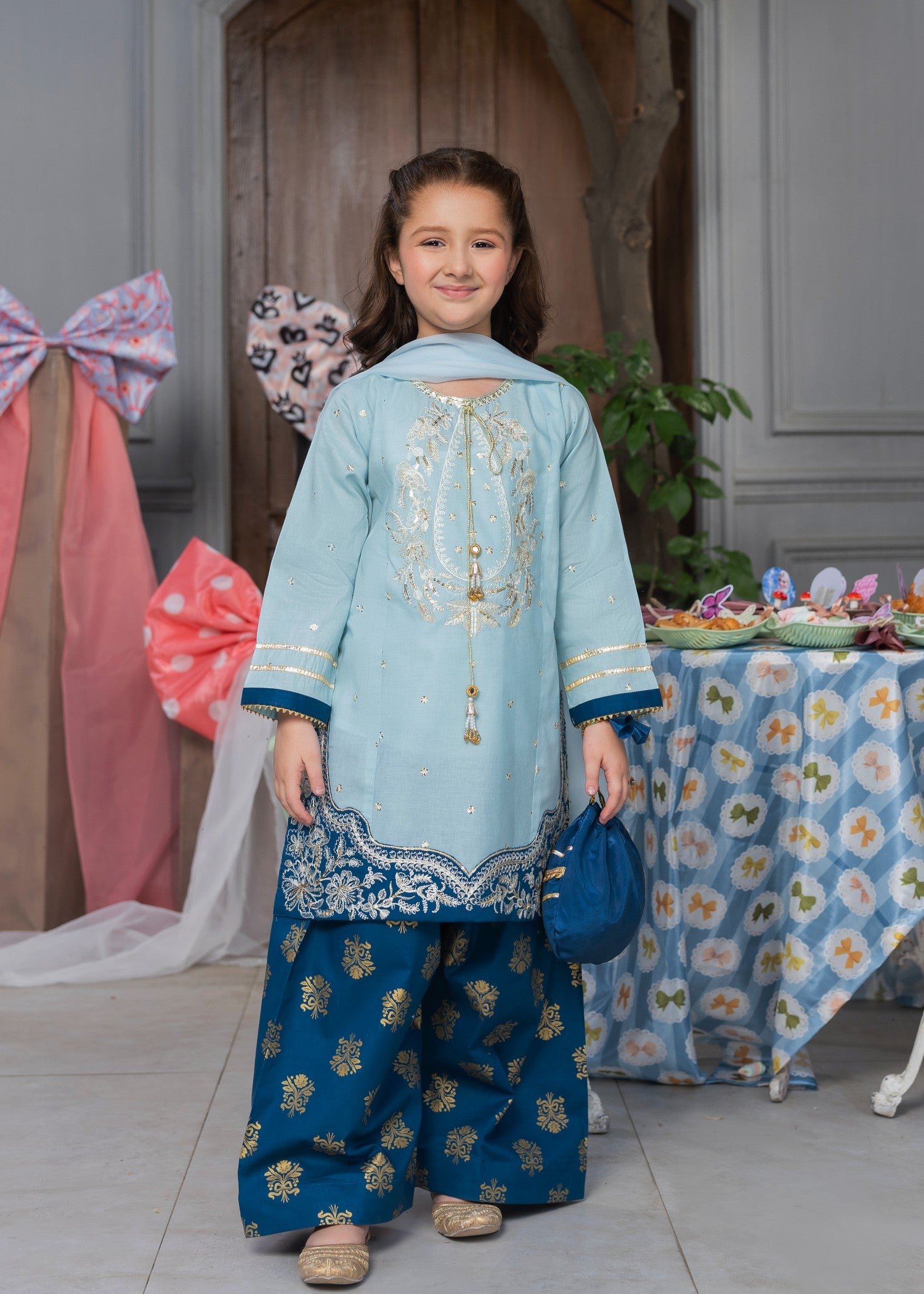 lawn cotton Kurta Set in Powder blue