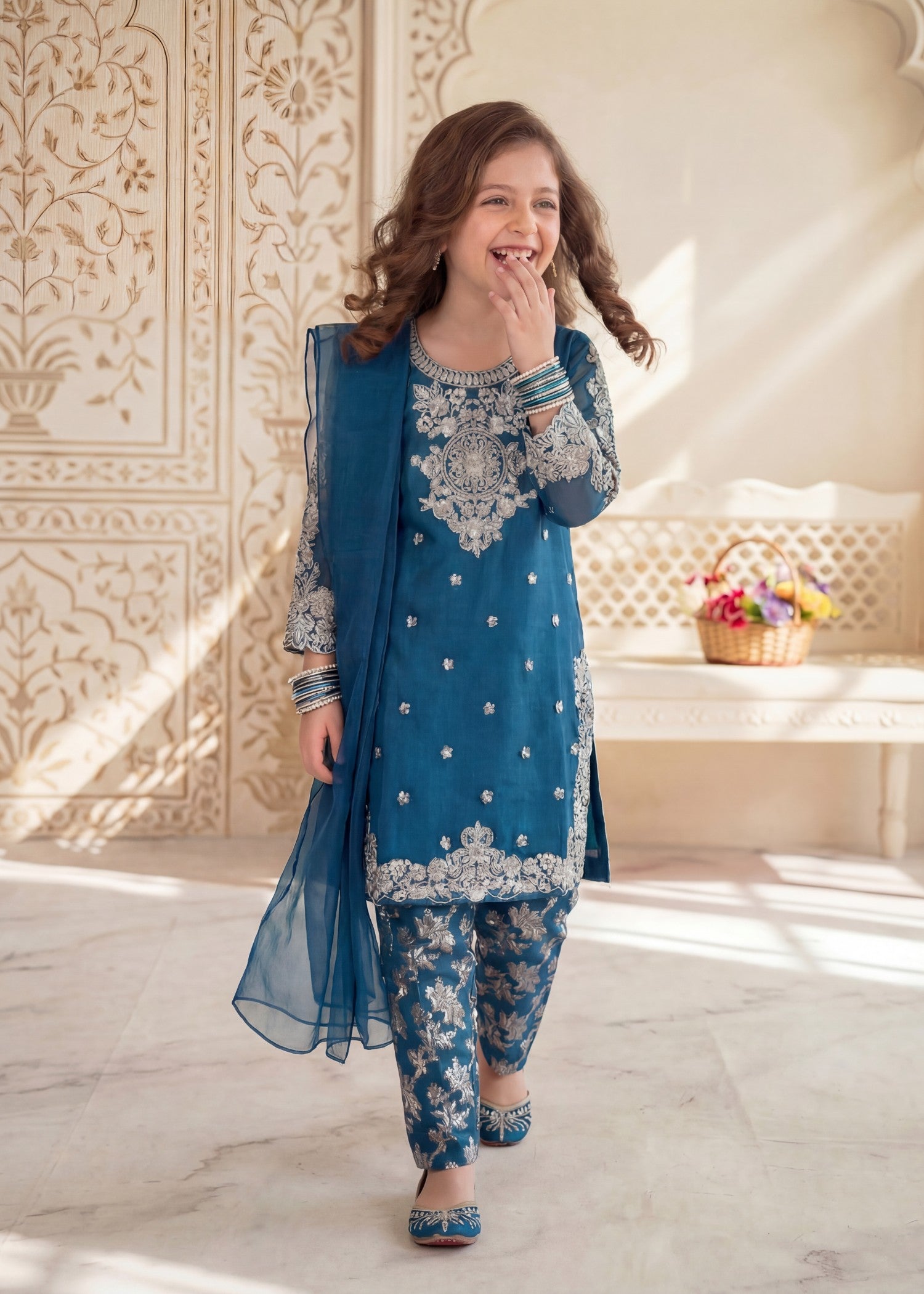 organza Kurta Set in Bondi blue